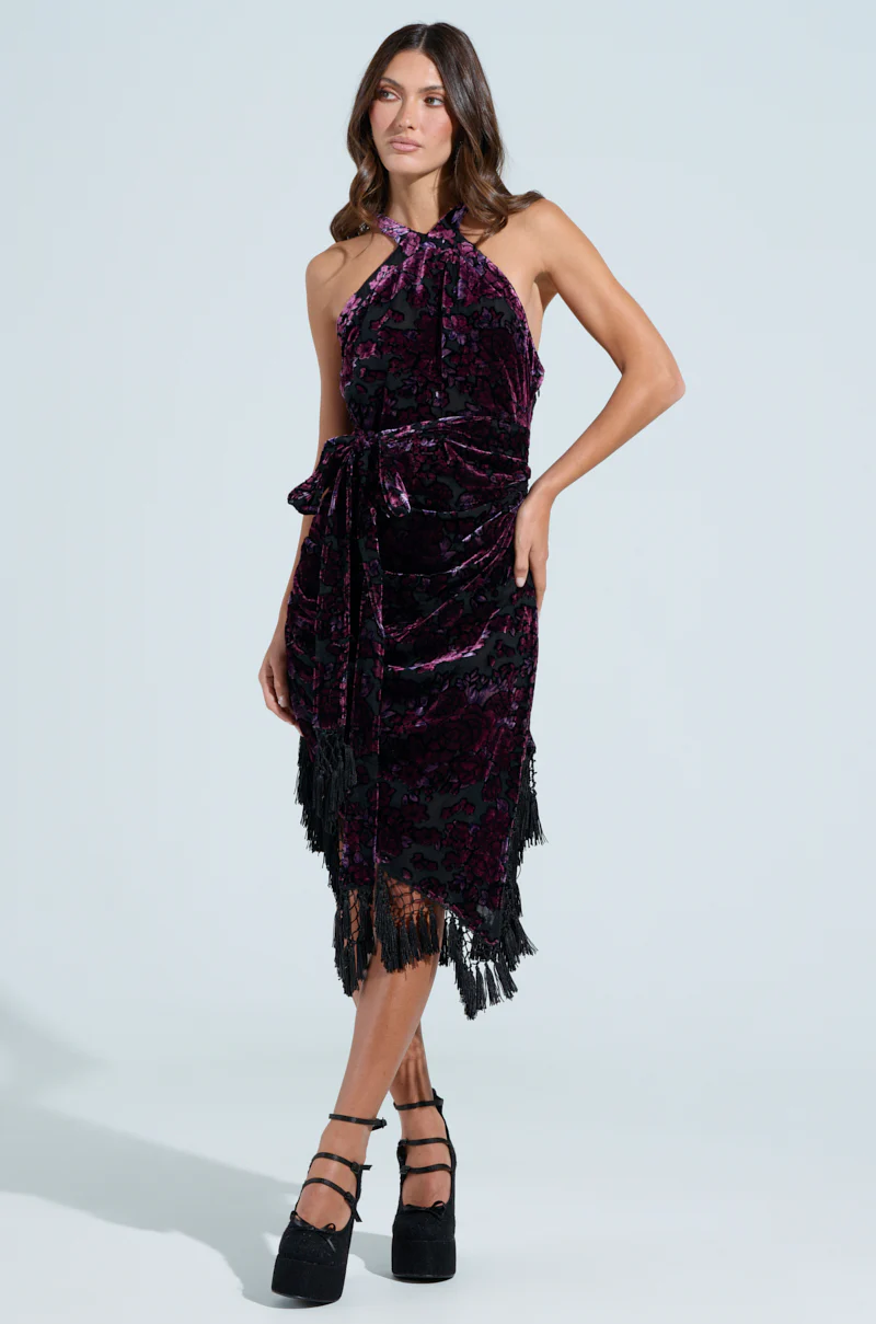 90'S BABY VELVET BURNOUT MIDI DRESS - Image 3