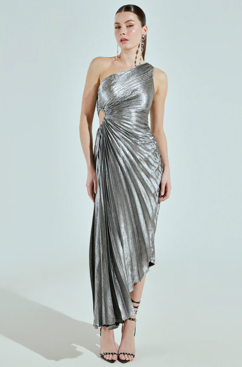 A LITTLE PARTY PLEATED MIDI DRESS IN SILVER - Image 3
