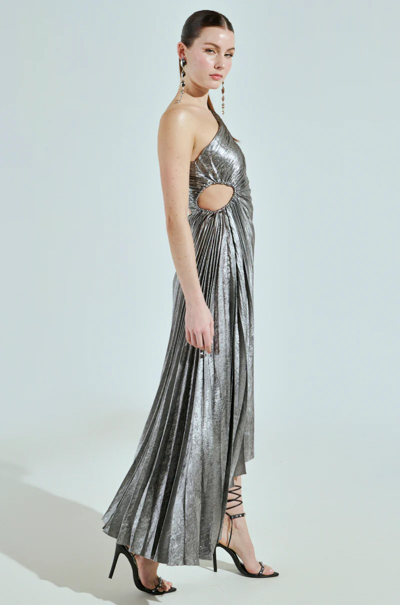 A LITTLE PARTY PLEATED MIDI DRESS IN SILVER - Image 6