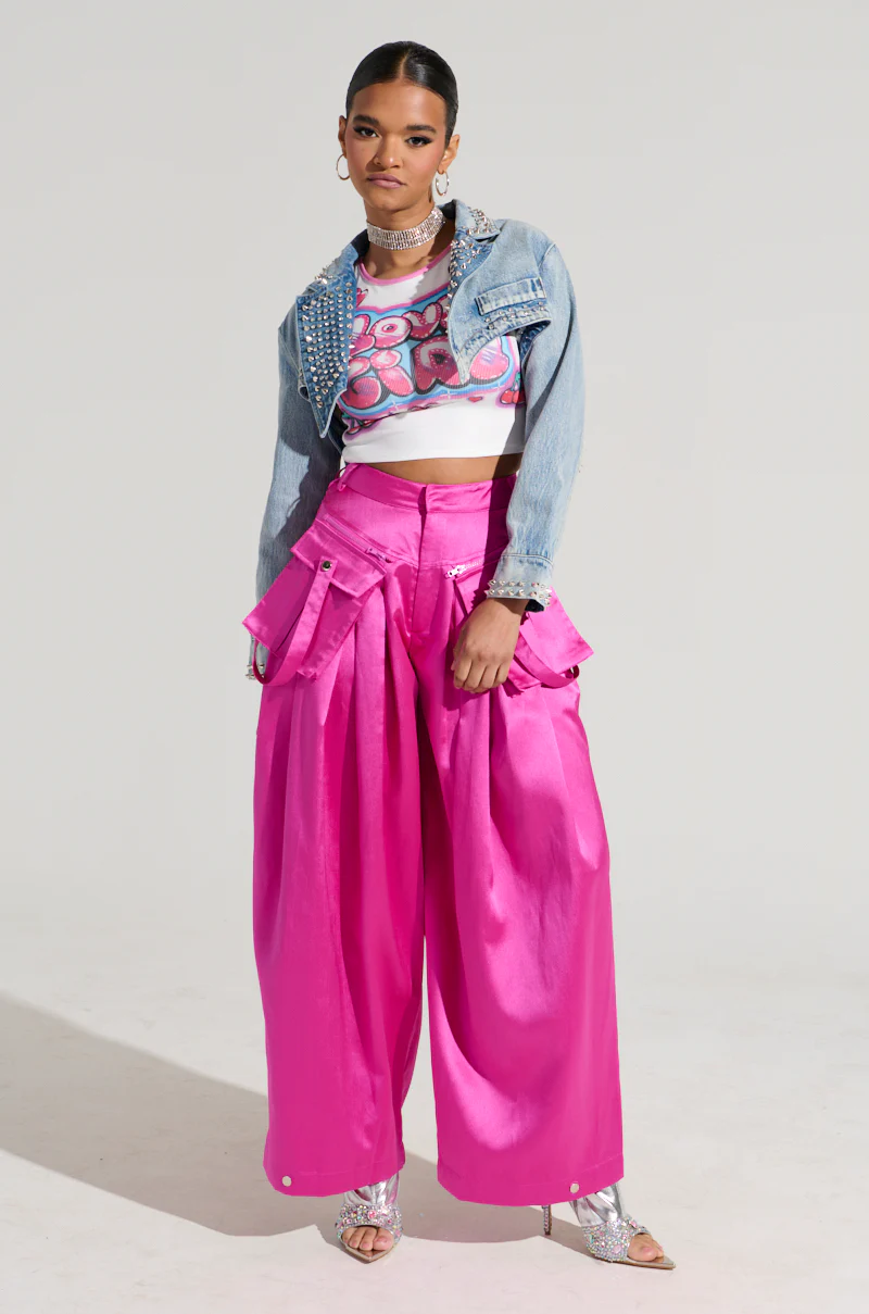 A MOMENT APART WIDE LEG TROUSER WITH POCKETS IN PINK - Image 2