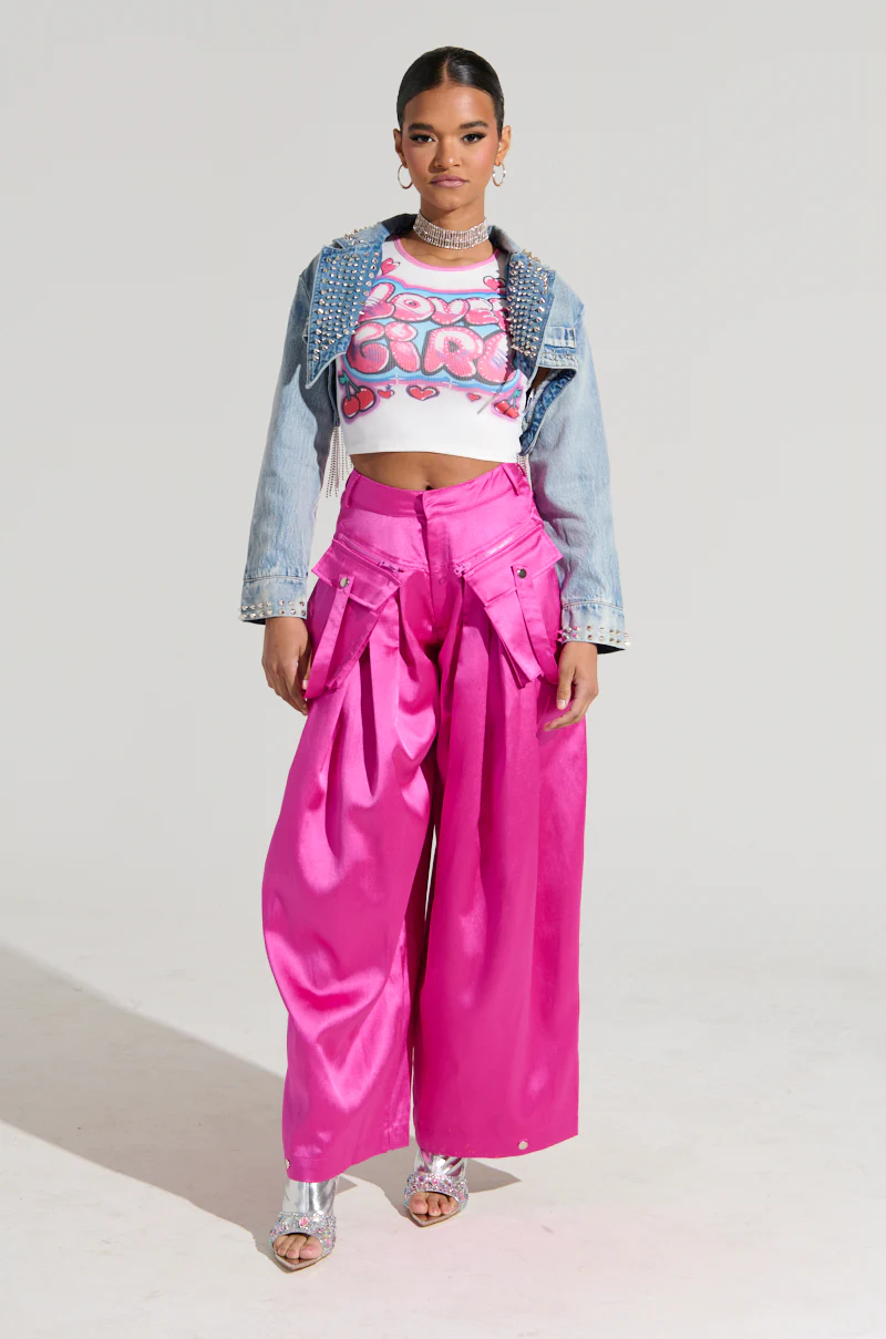 A MOMENT APART WIDE LEG TROUSER WITH POCKETS IN PINK - Image 6