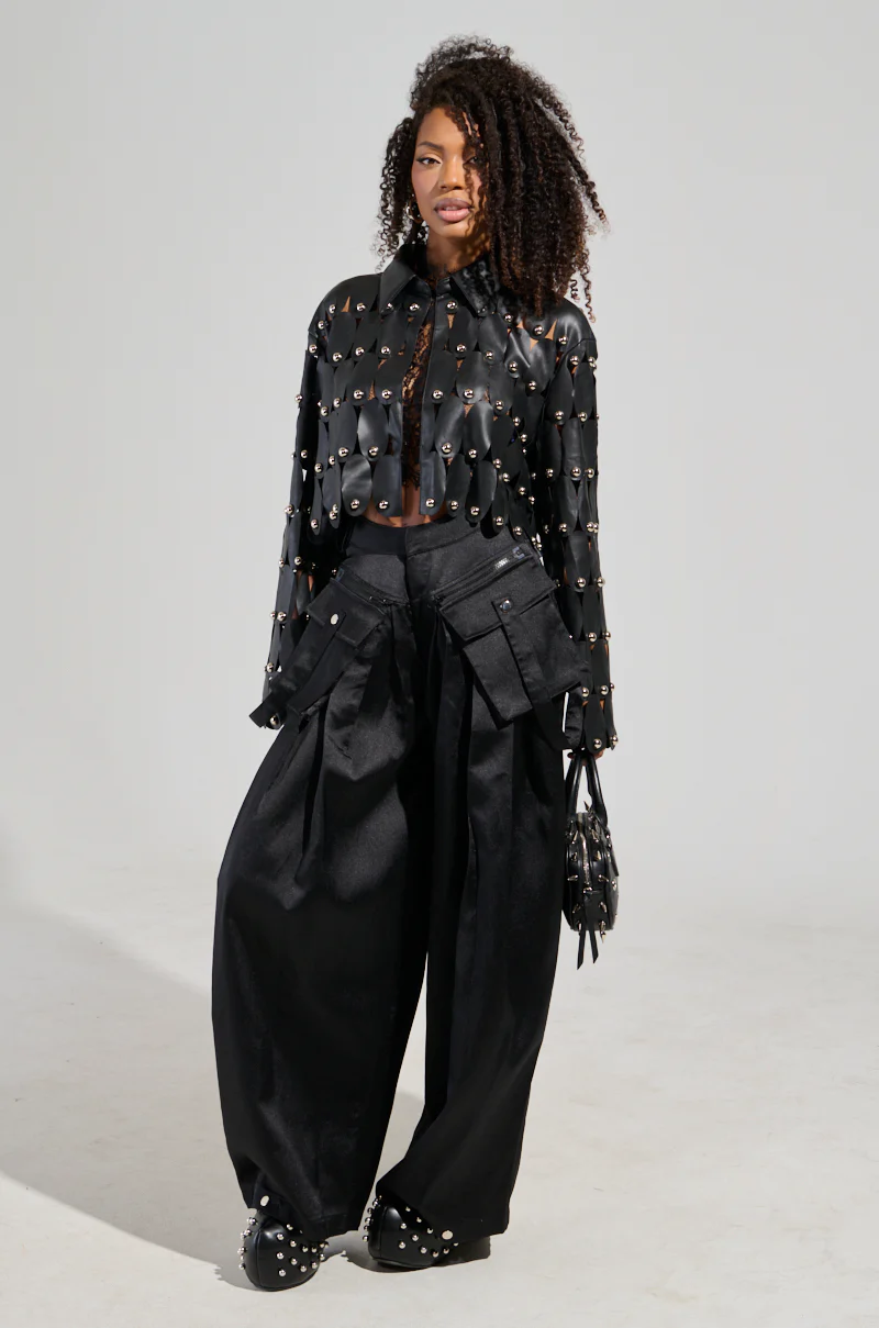 A MOMENT APART WIDE LEG TROUSER WITH POCKETS IN BLACK - Image 3