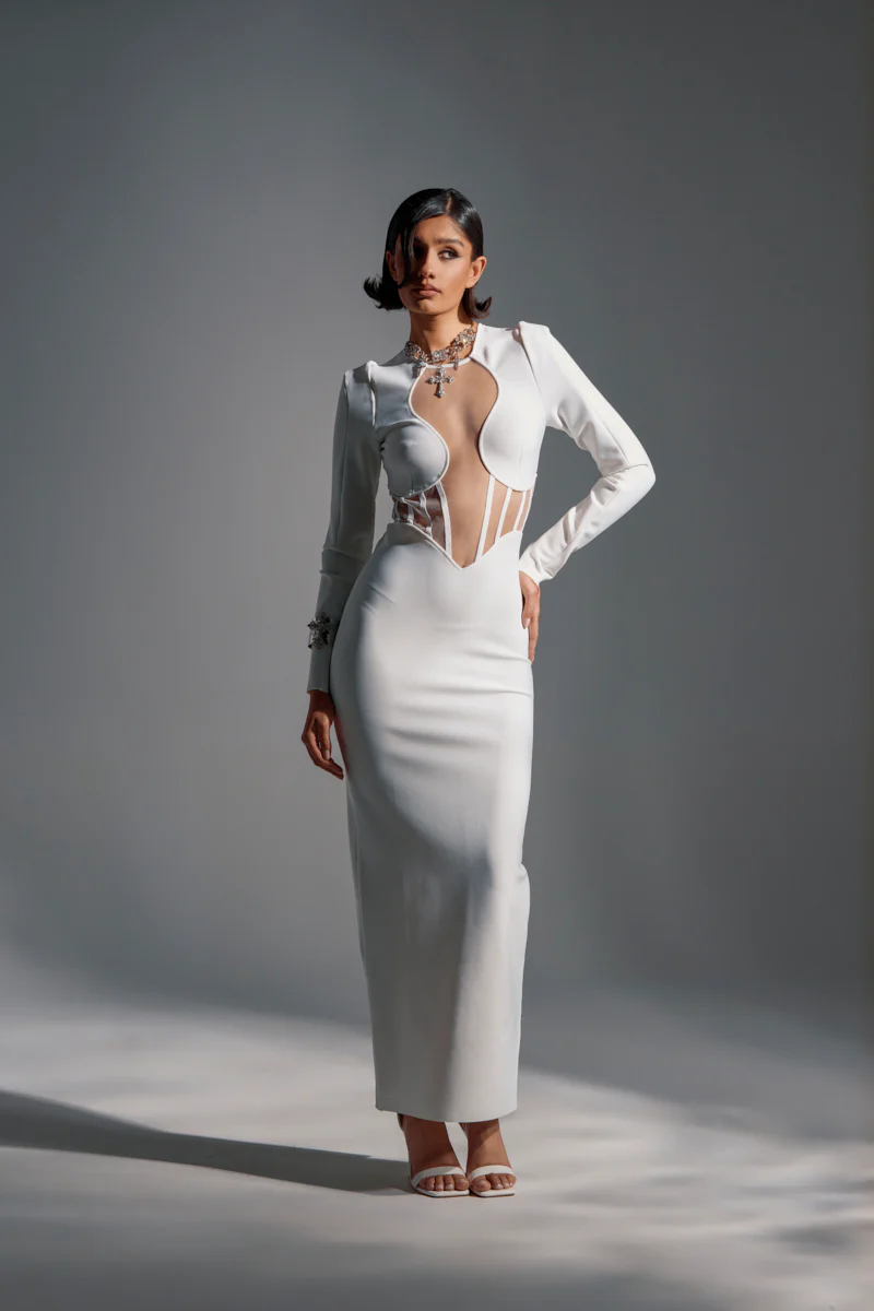 A NIGHT OUT BANDAGE MAXI DRESS IN WHITE - Image 3