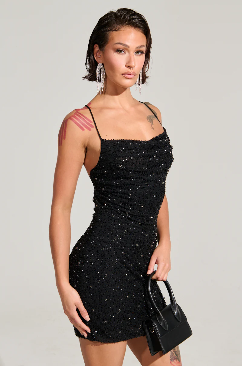 A NIGHT TO REMEMBER SLINKY RHINESTONE MINI DRESS IN BLACK - Image 3