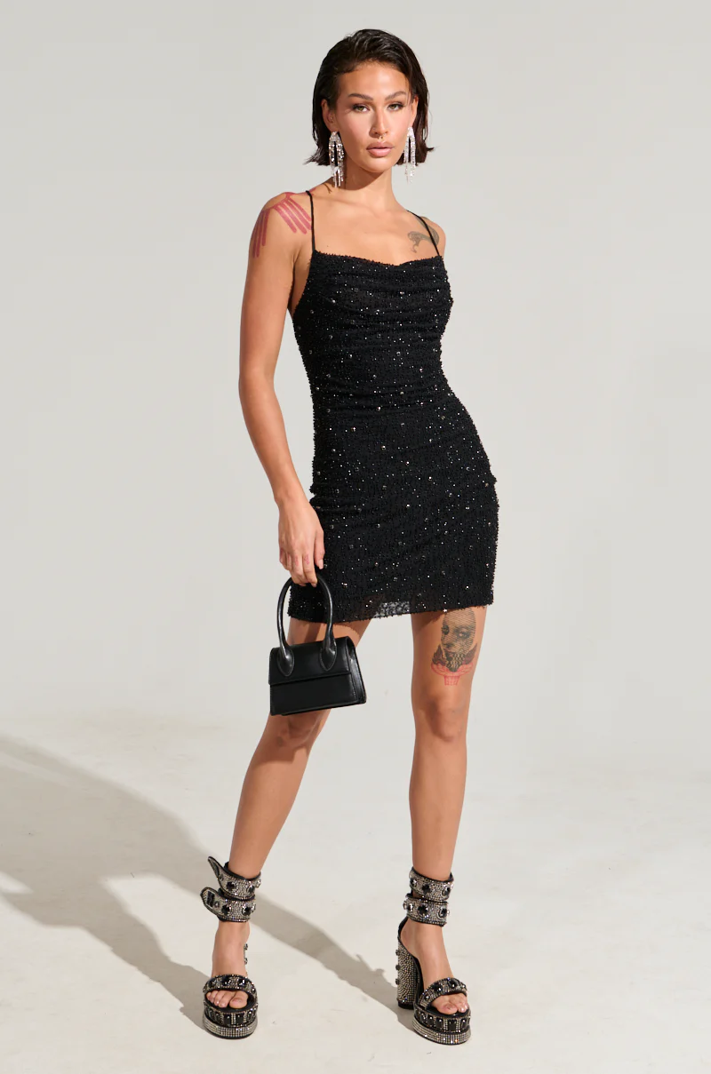 A NIGHT TO REMEMBER SLINKY RHINESTONE MINI DRESS IN BLACK - Image 5