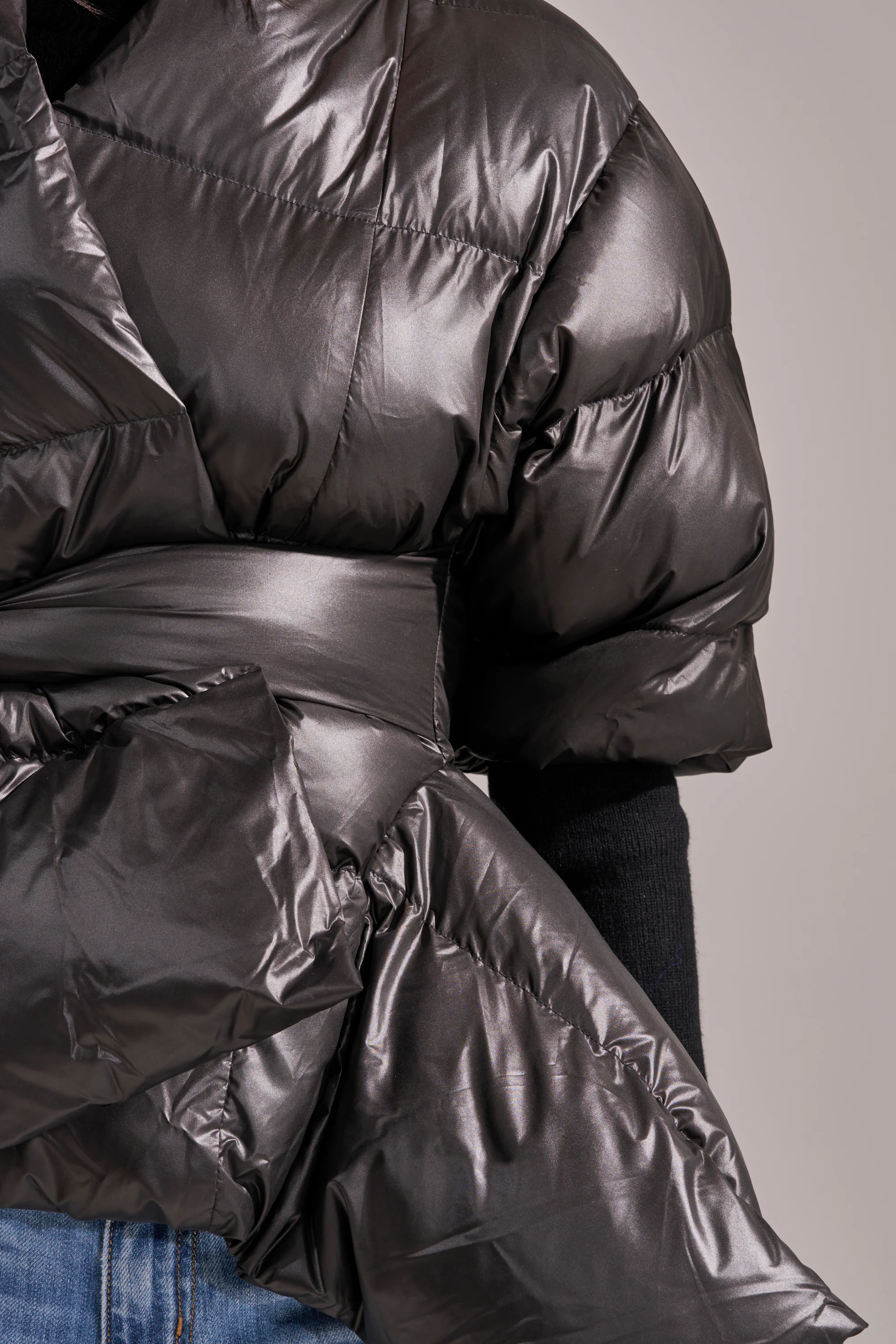 A STEP AHEAD LONG RIBBED SLEEVE PEPLUM PUFFER COAT - Image 12