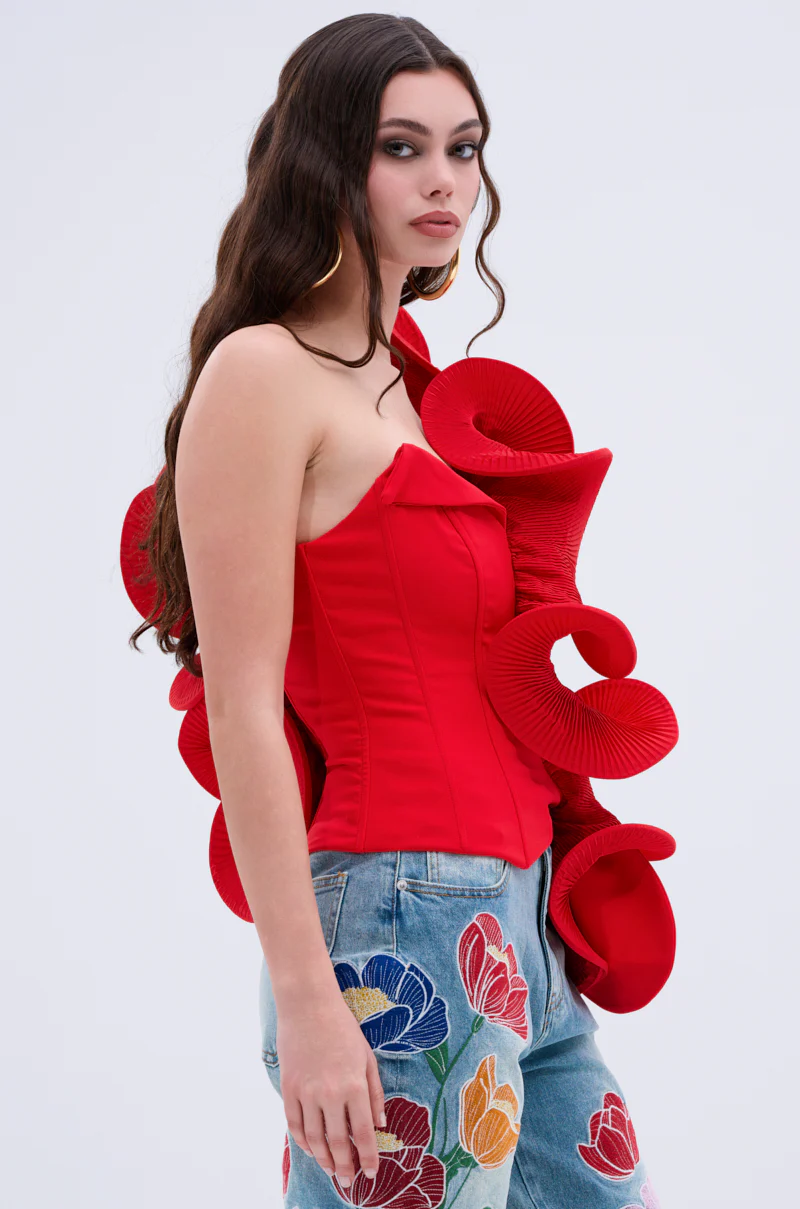 ABSTRACT RUFFLE OFF THE SHOULDER BLOUSE - Image 3