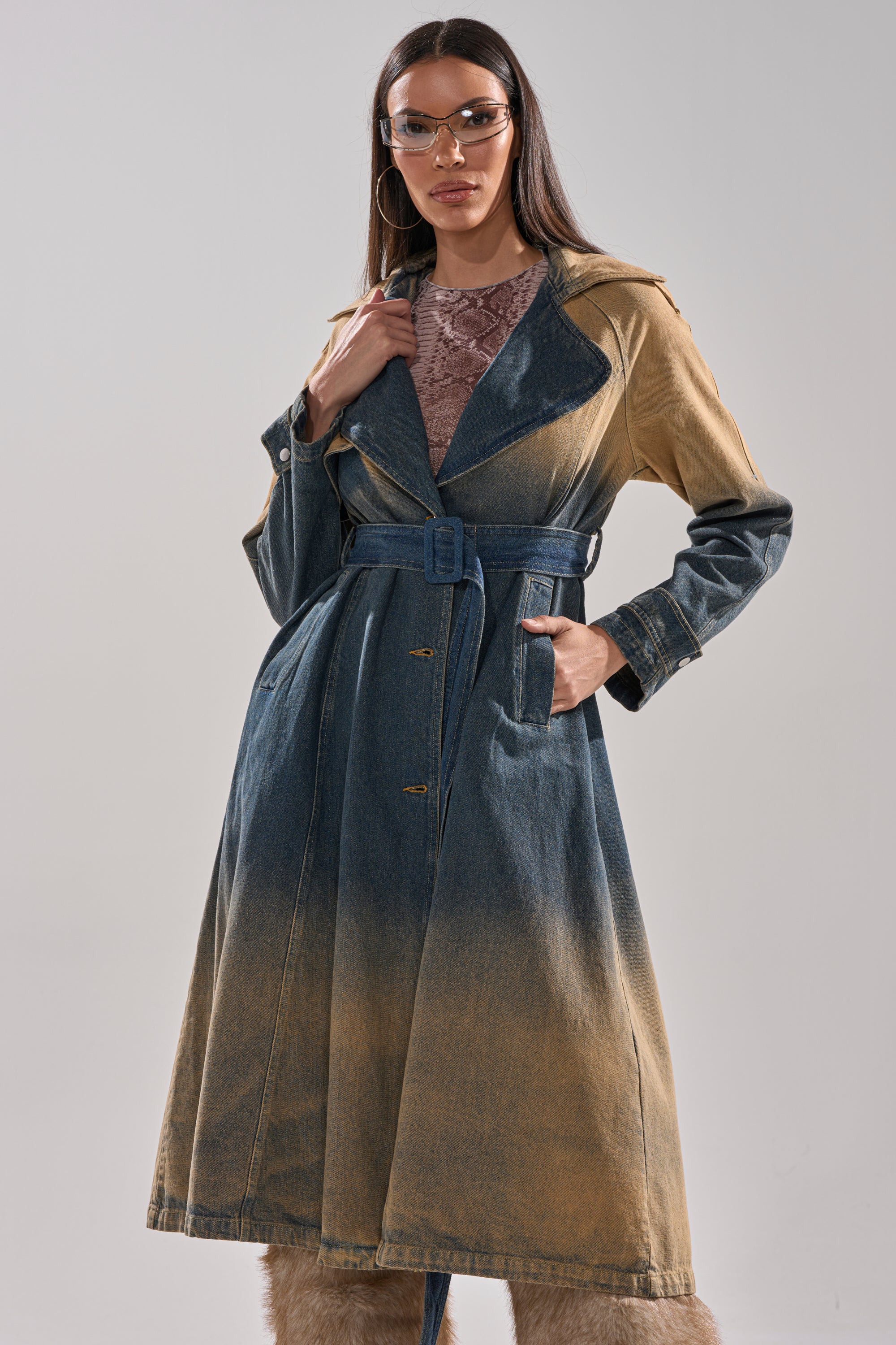 ACID WASHED DENIM TRENCH - Image 2