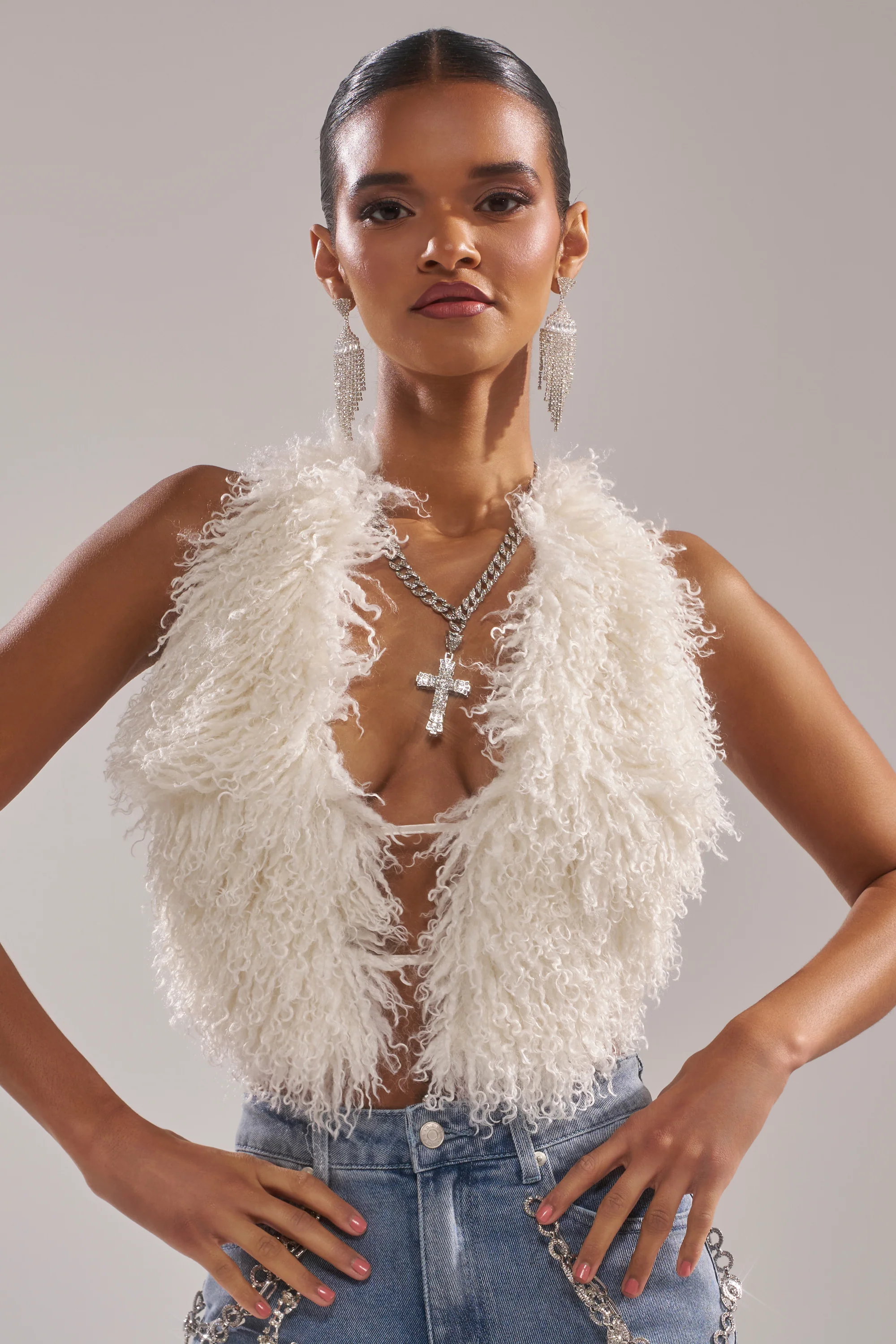 ACT UP FUR BLOUSE IN WHITE - Image 3