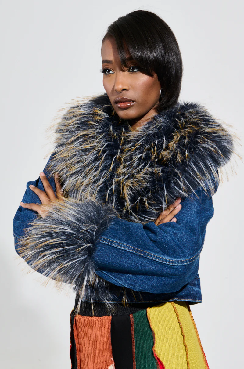 AD ASTRA FUR TRIM JACKET IN DARK BLUE DENIM - Image 2