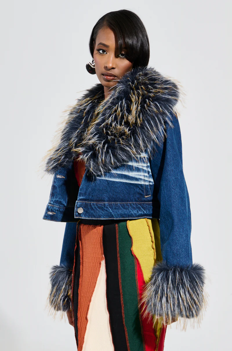 AD ASTRA FUR TRIM JACKET IN DARK BLUE DENIM - Image 3