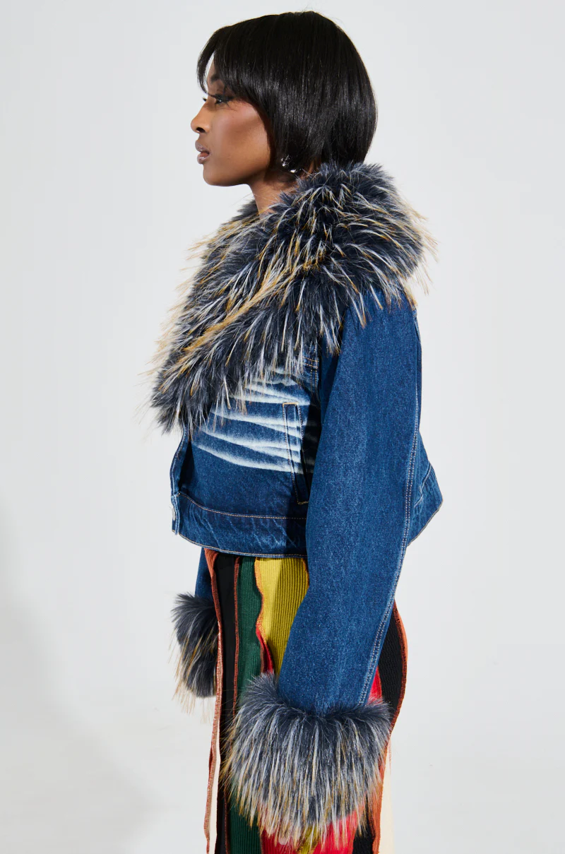 AD ASTRA FUR TRIM JACKET IN DARK BLUE DENIM - Image 4