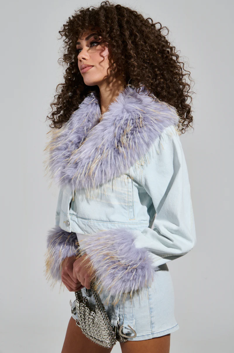 AD ASTRA FUR TRIM JACKET IN LIGHT BLUE DENIM - Image 3