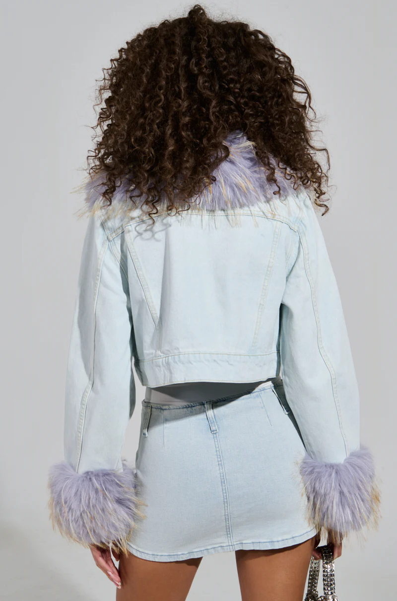 AD ASTRA FUR TRIM JACKET IN LIGHT BLUE DENIM - Image 4