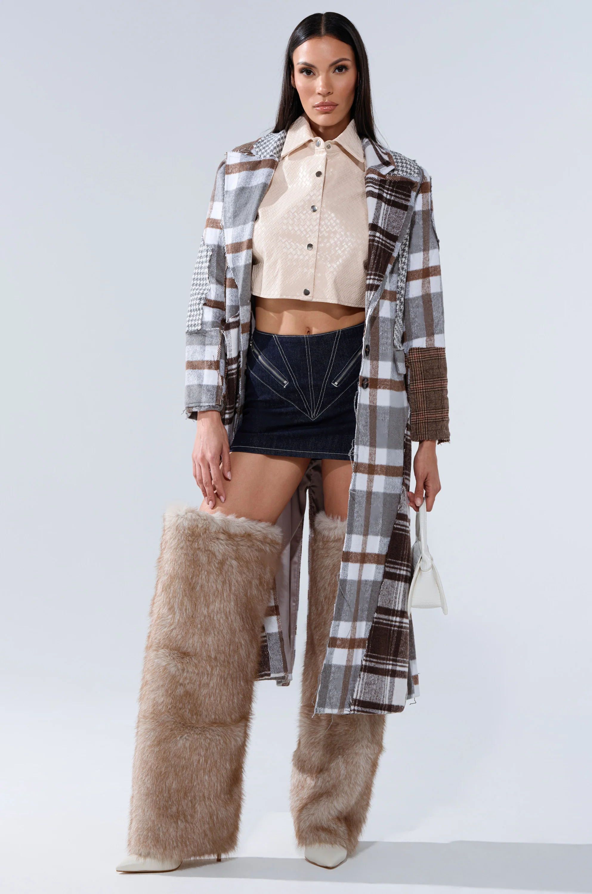 MIXED PLAID NOT FEELINGS PATCHWORK TRENCH - Image 3