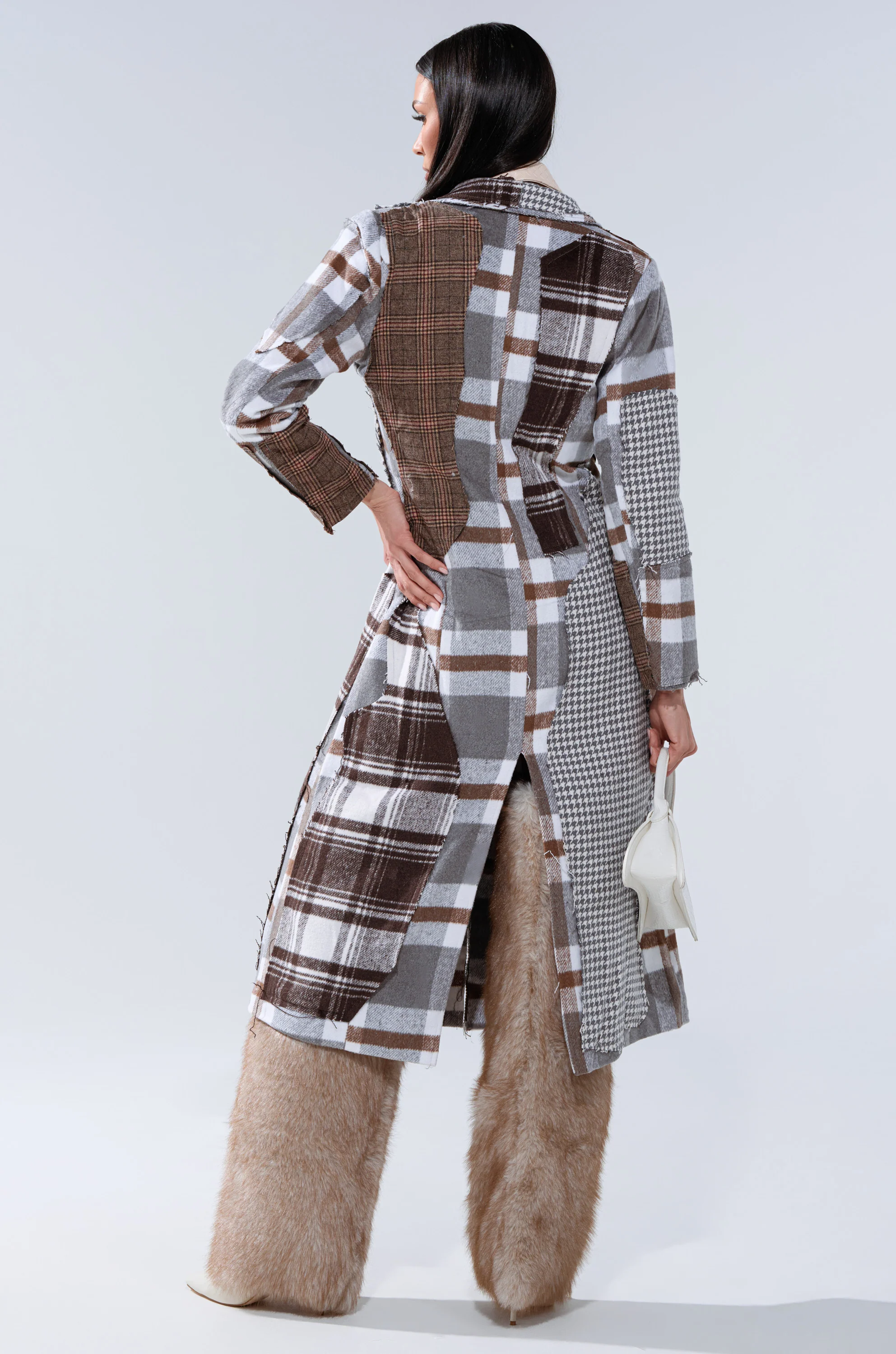 MIXED PLAID NOT FEELINGS PATCHWORK TRENCH - Image 7