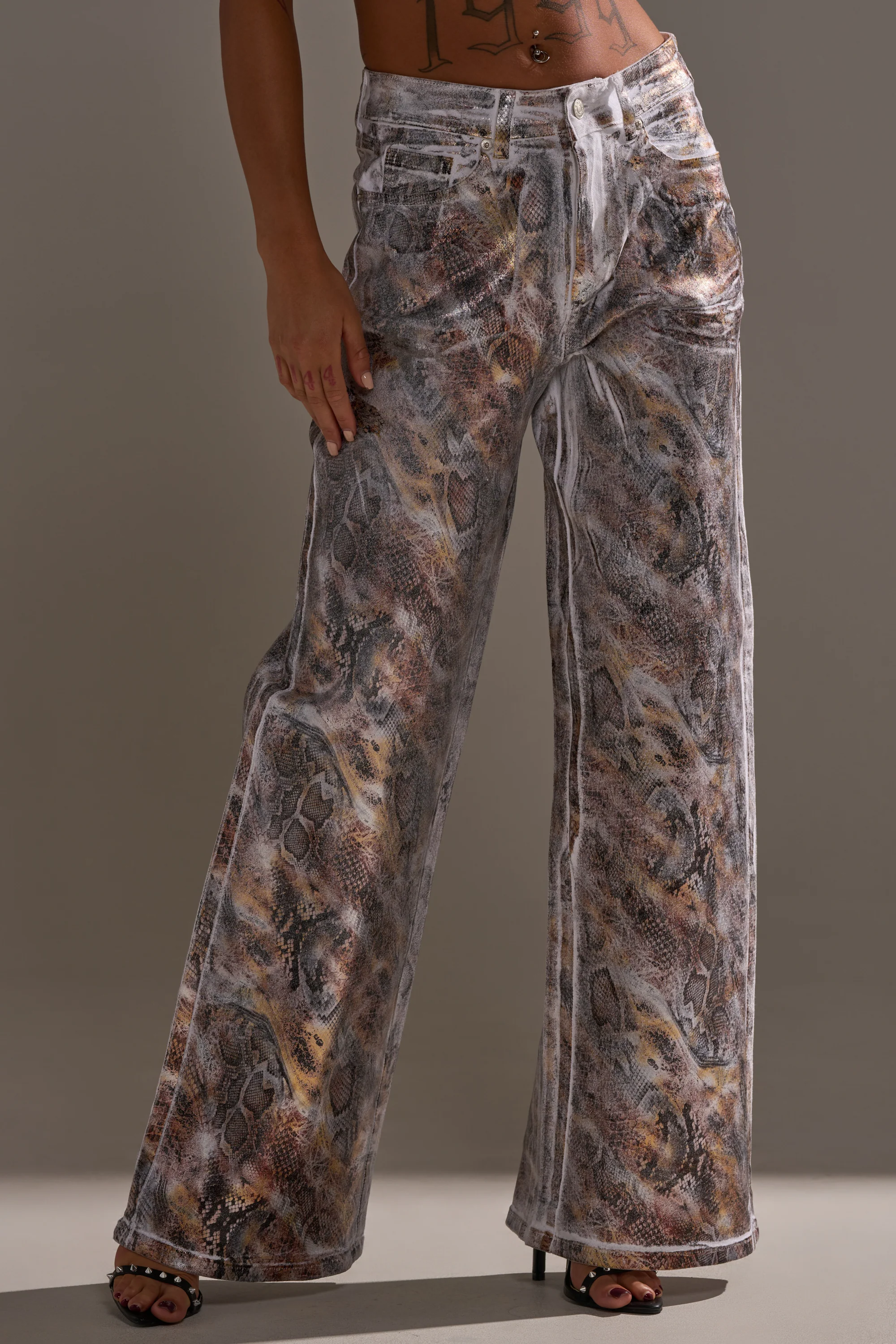 ADDICTED TO YOU METALLIC SNAKE WIDE LEG DENIM - Image 2