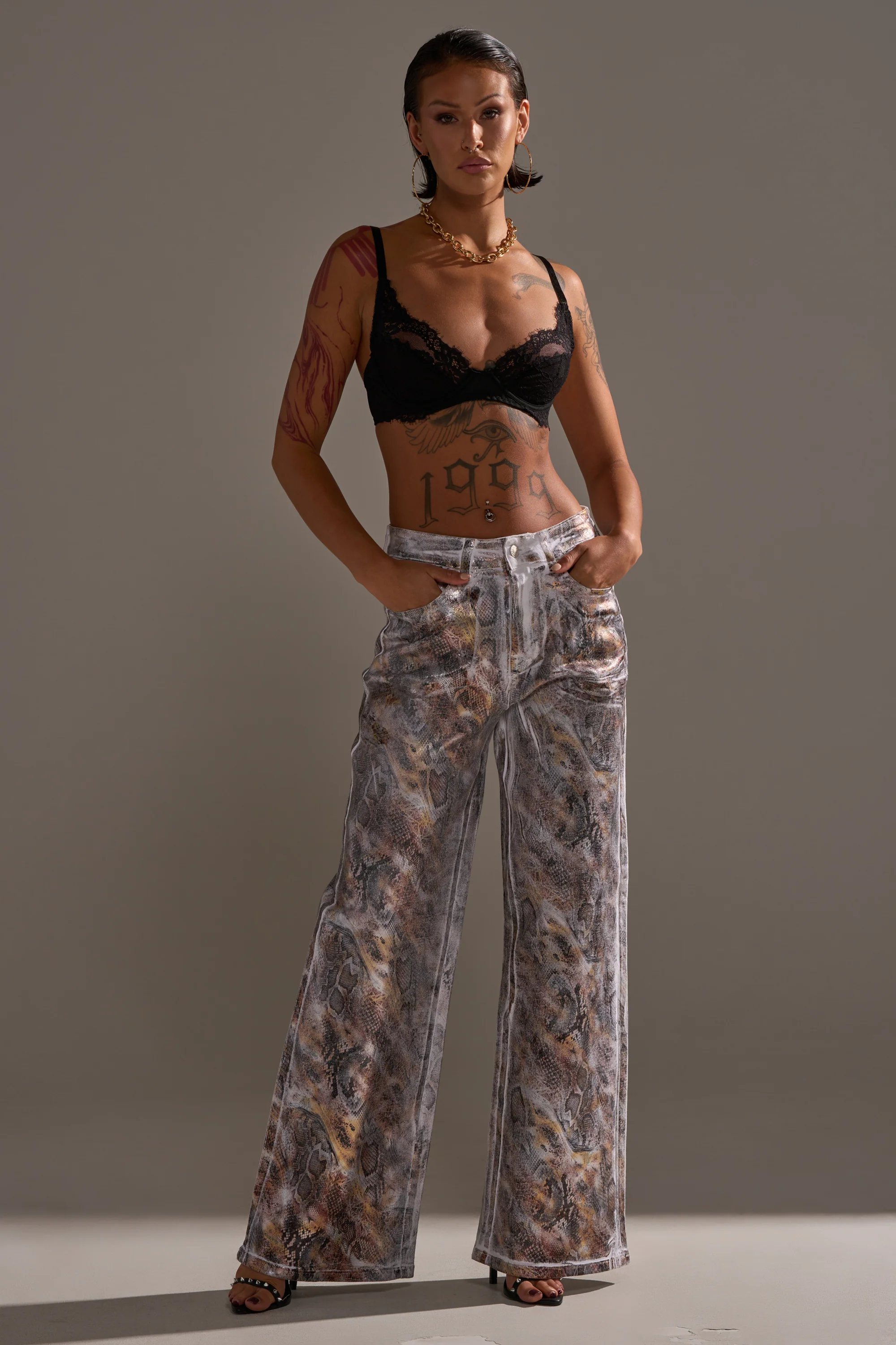 ADDICTED TO YOU METALLIC SNAKE WIDE LEG DENIM - Image 5