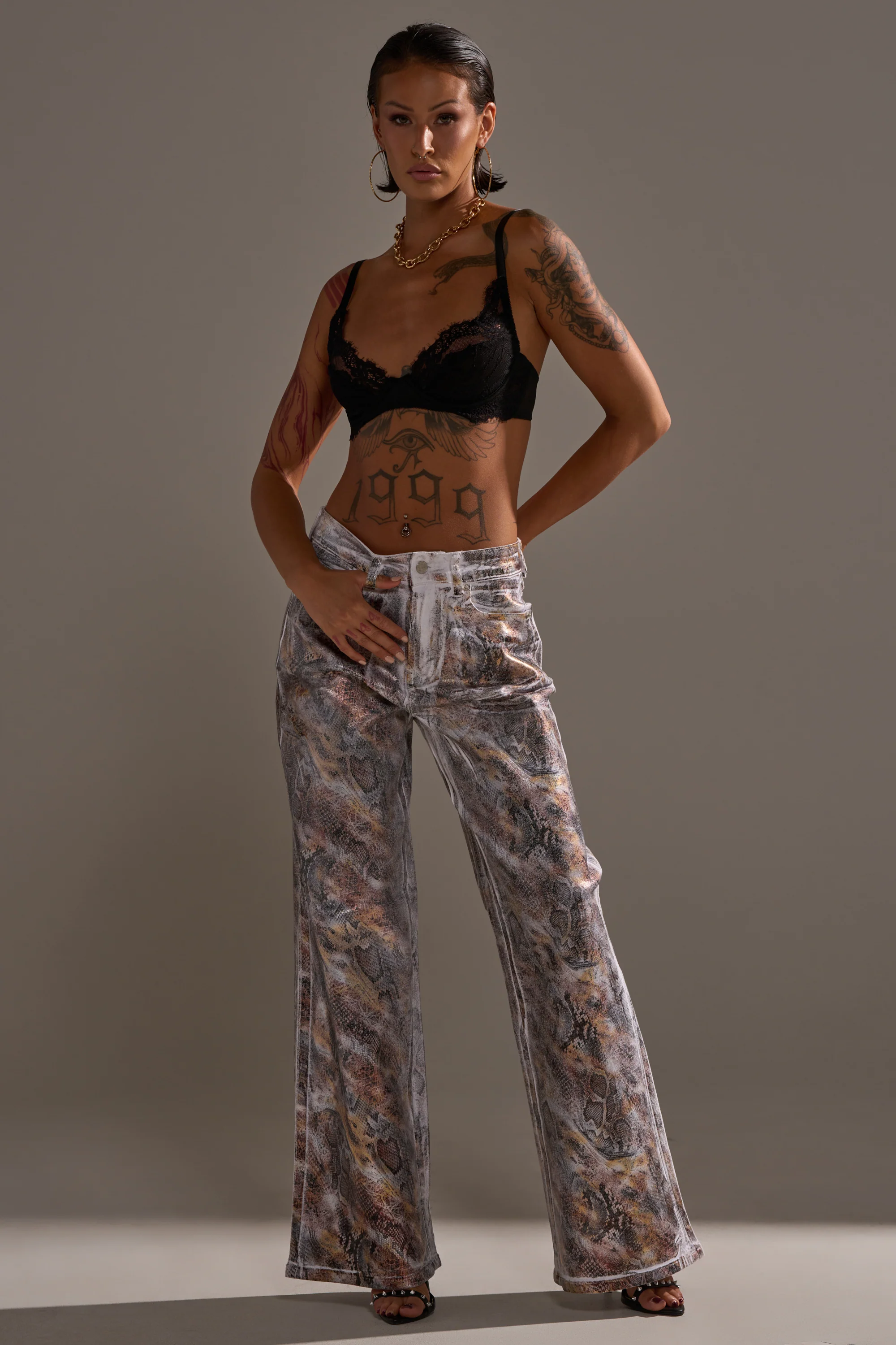 ADDICTED TO YOU METALLIC SNAKE WIDE LEG DENIM - Image 6
