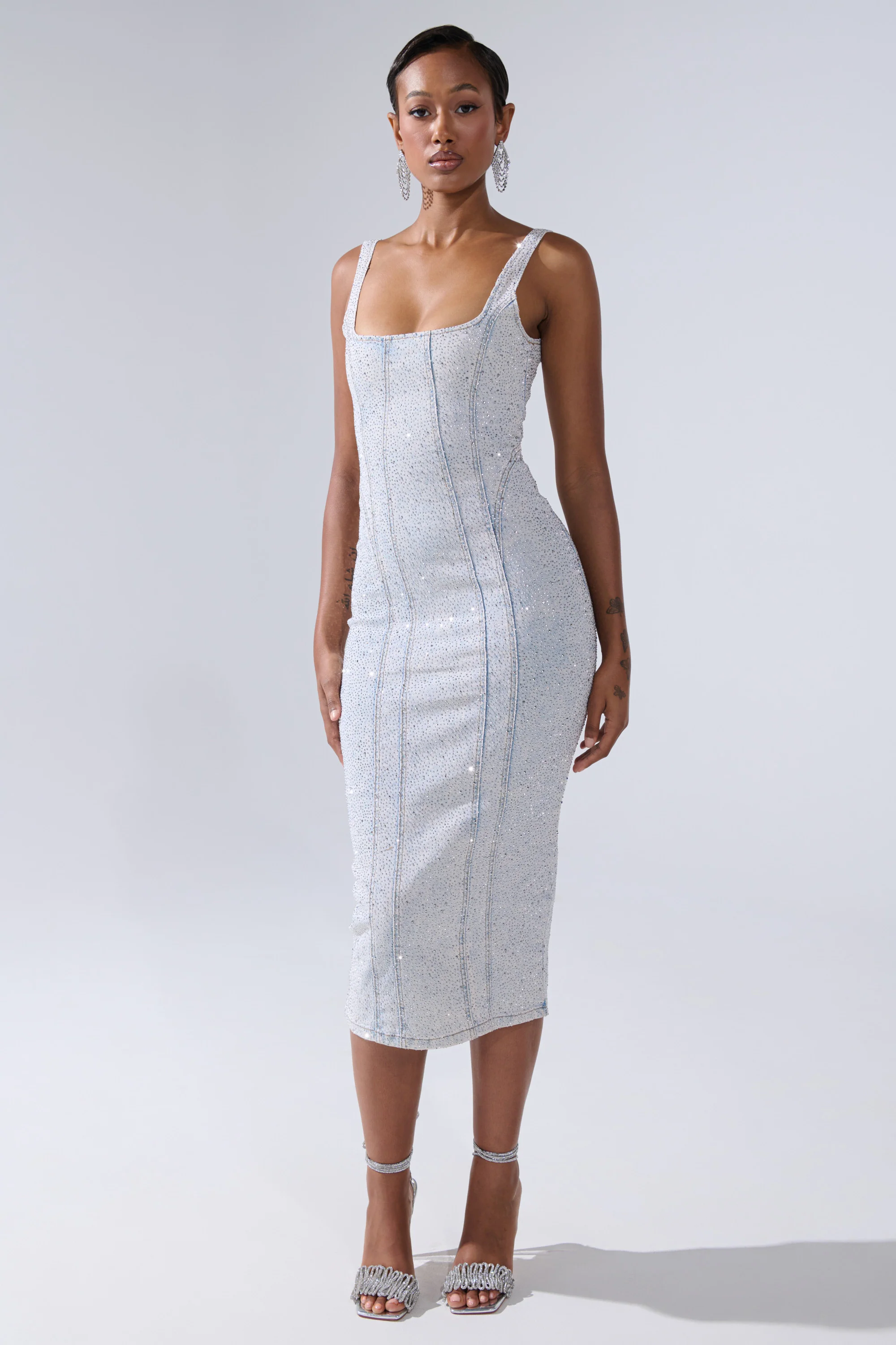 AFTER HOURS DENIM RHINESTONE MIDI DRESS - Image 2