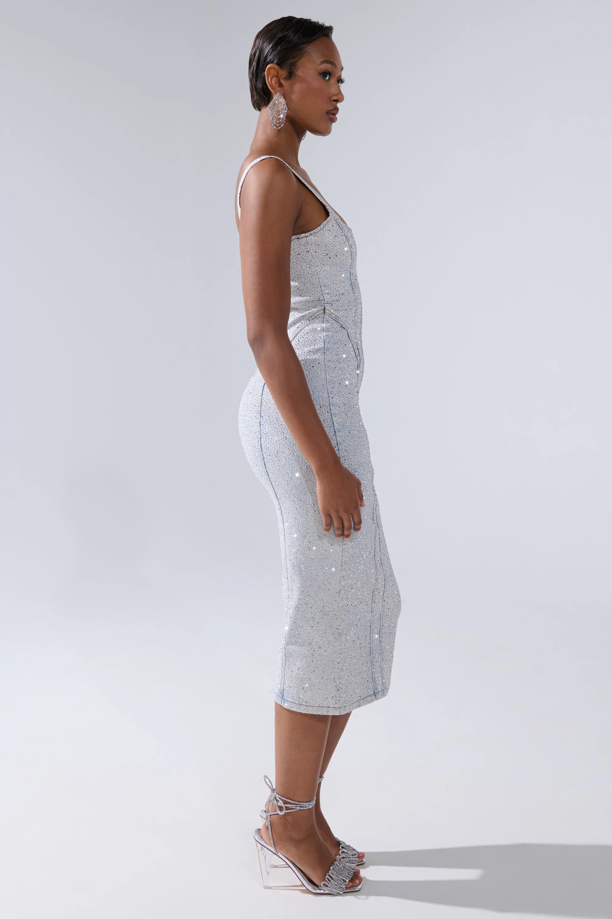 AFTER HOURS DENIM RHINESTONE MIDI DRESS - Image 4