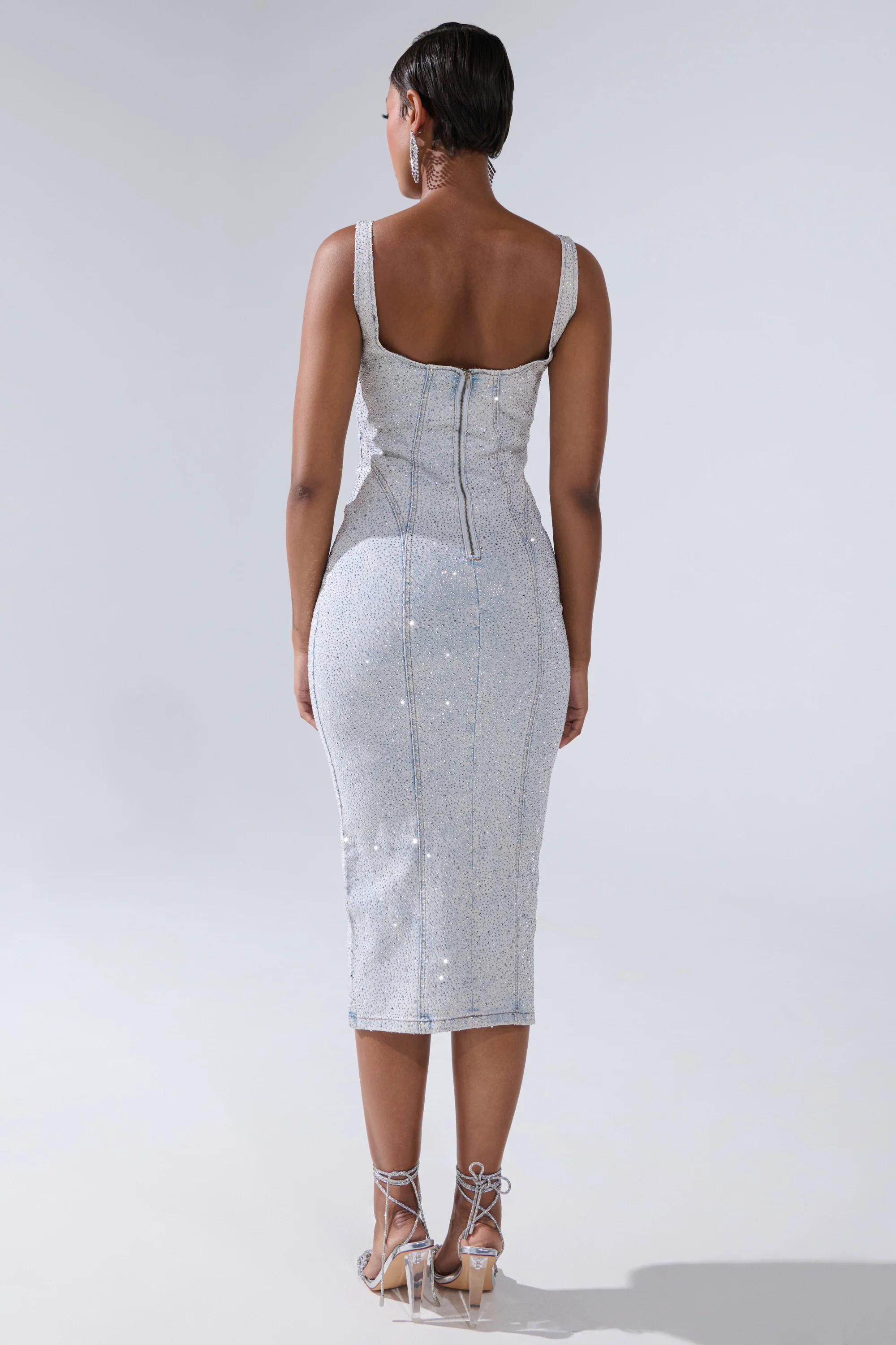 AFTER HOURS DENIM RHINESTONE MIDI DRESS - Image 5
