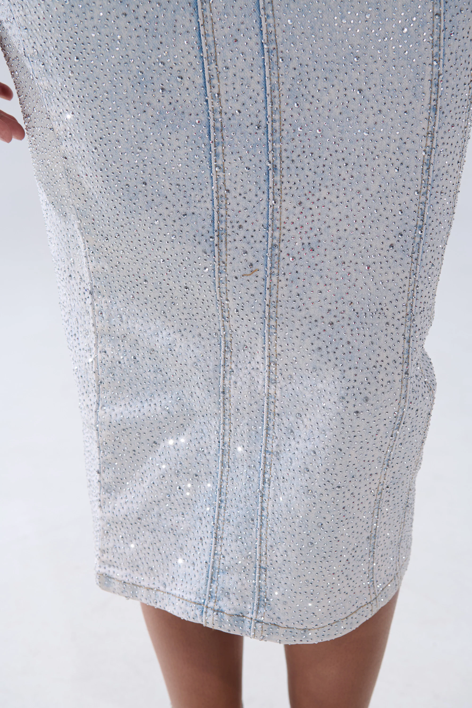 AFTER HOURS DENIM RHINESTONE MIDI DRESS - Image 7