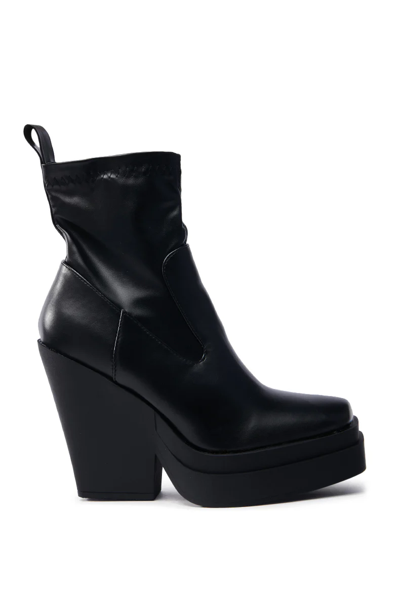 AKI BLACK STRETCH PU CHUNKY BOOTIE - Image 3