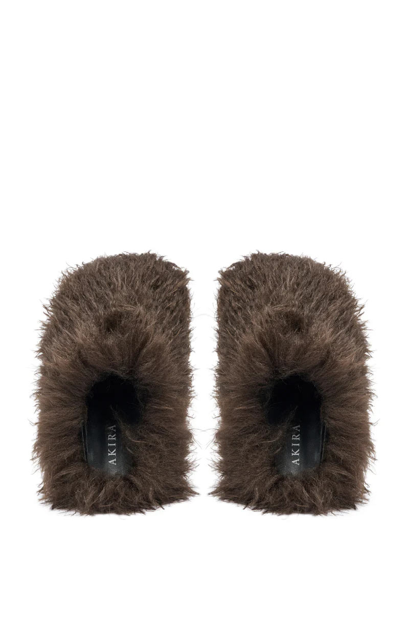 AKIRA ANGOL CHOCOLATE SHAGGY FLAT SLIPPER - Image 3
