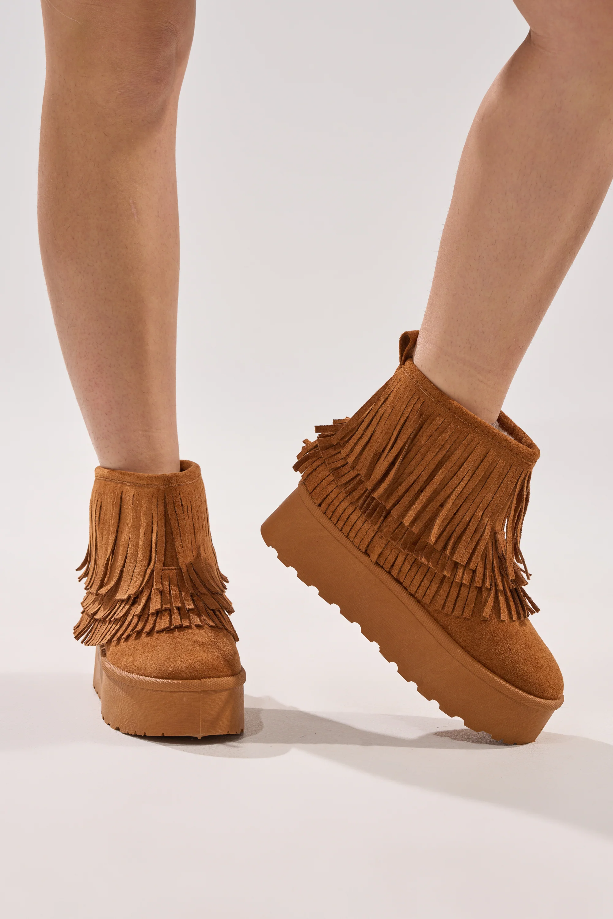 AKIRA BROWN FAUX SUEDE FRINGE BOOTIE - Image 5