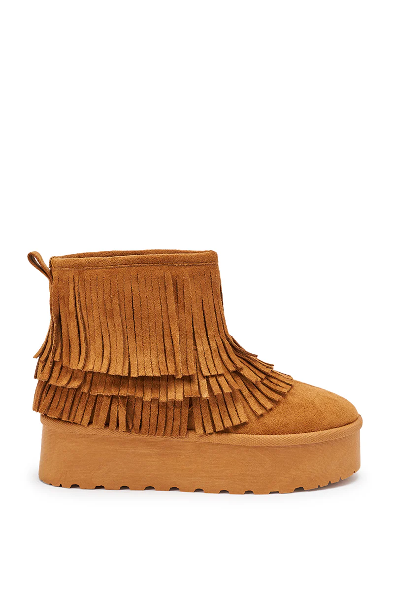 AKIRA BROWN FAUX SUEDE FRINGE BOOTIE - Image 6
