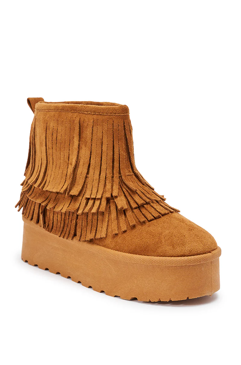 AKIRA BROWN FAUX SUEDE FRINGE BOOTIE - Image 7