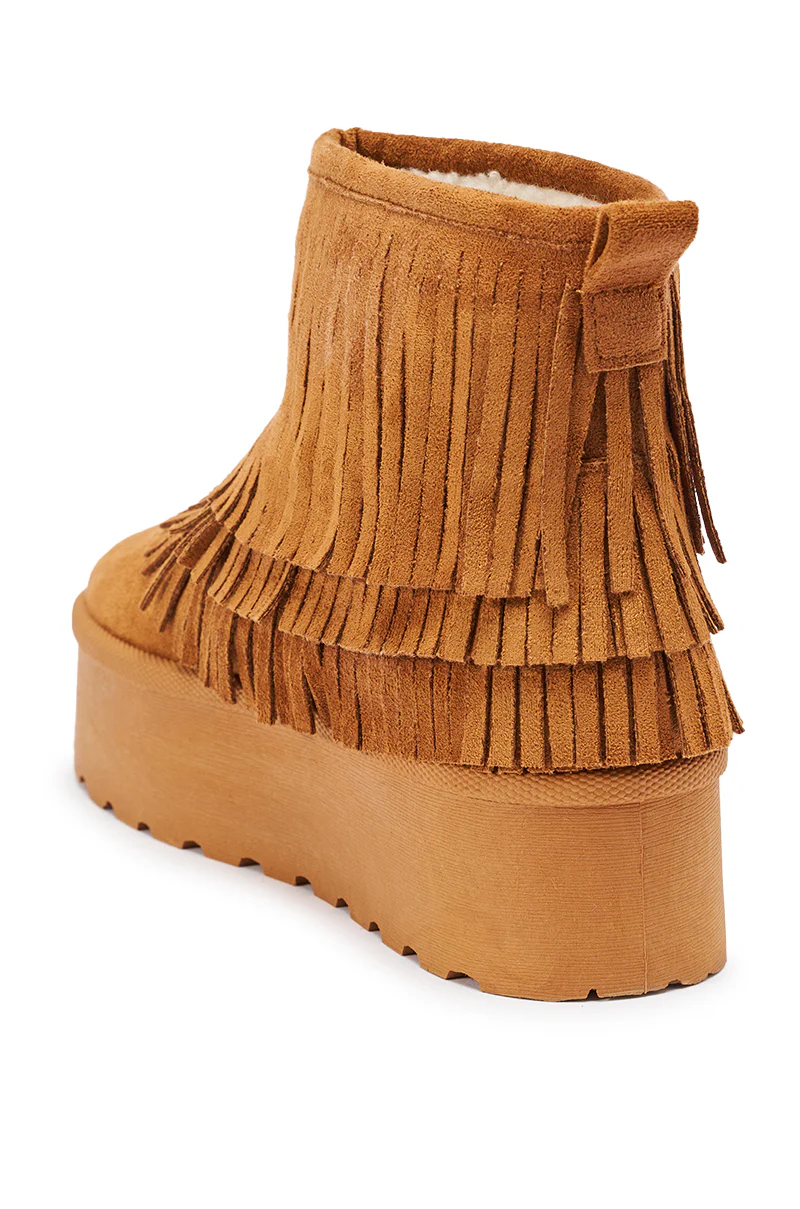 AKIRA BROWN FAUX SUEDE FRINGE BOOTIE - Image 8