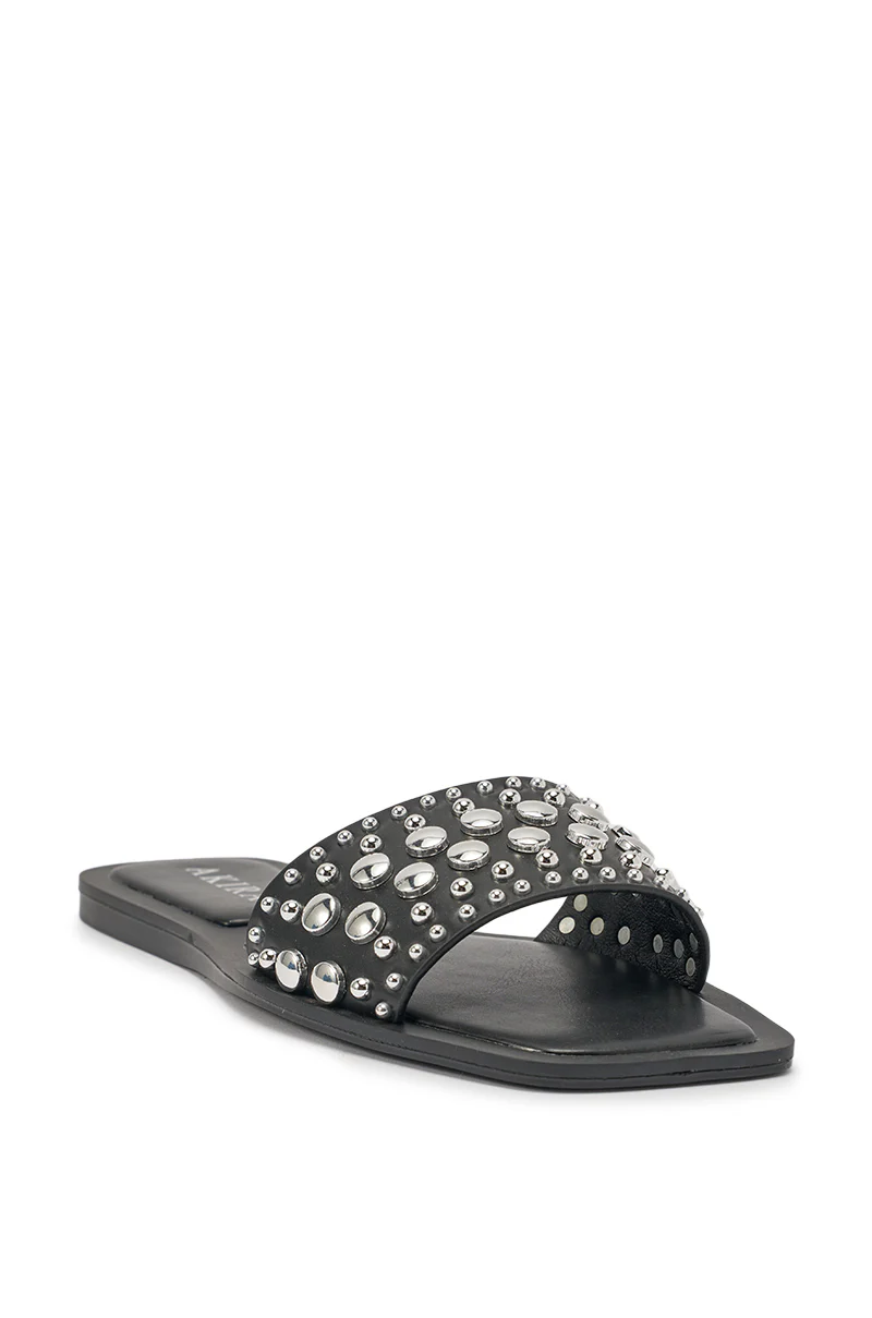AKIRA DEVORA BLACK HARDWARE EMBELLISHED FLAT SLIP ON SANDAL - Image 6