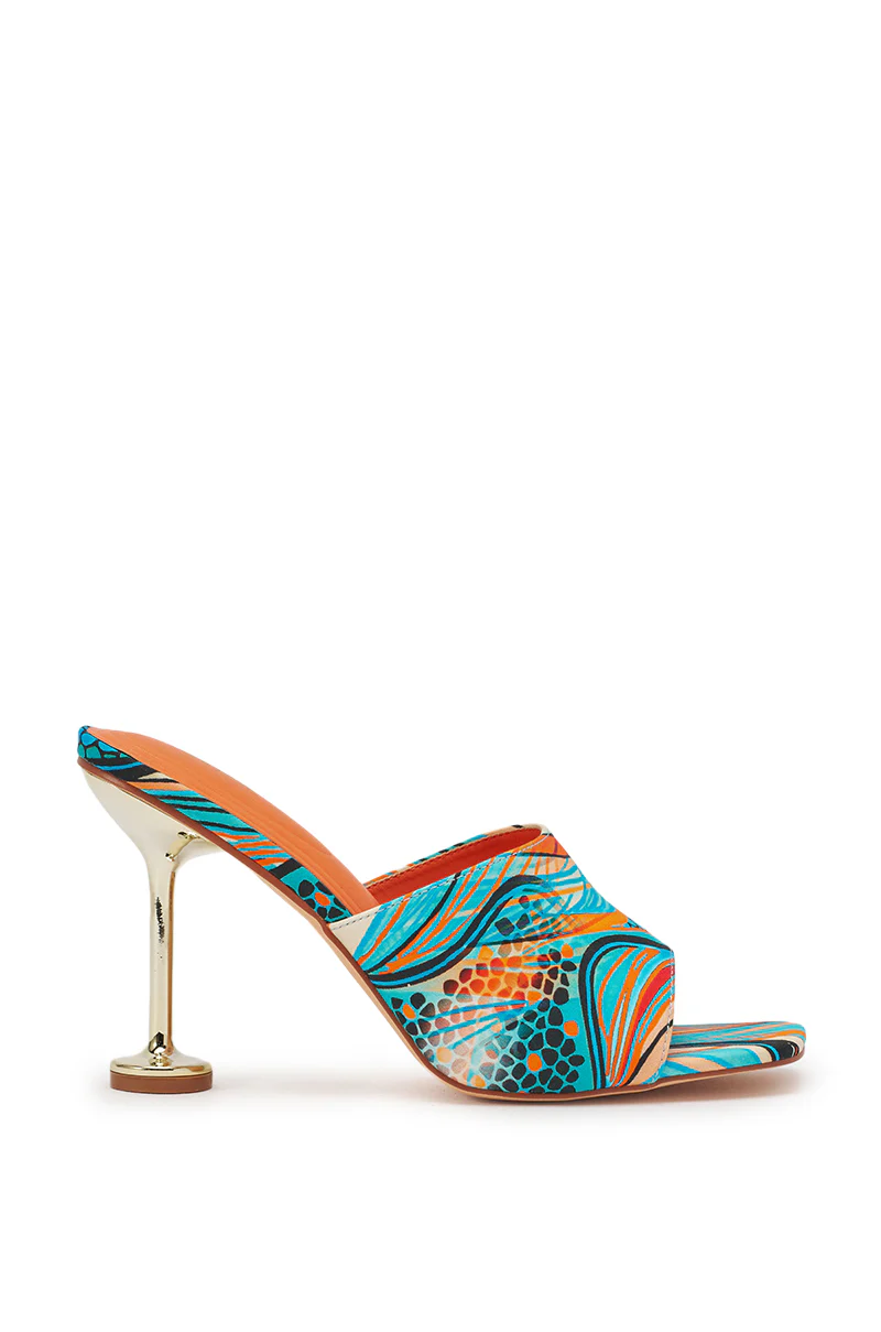 AKIRA DOMNINA BLUE MULTI STILETTO PRINT SANDAL - Image 3