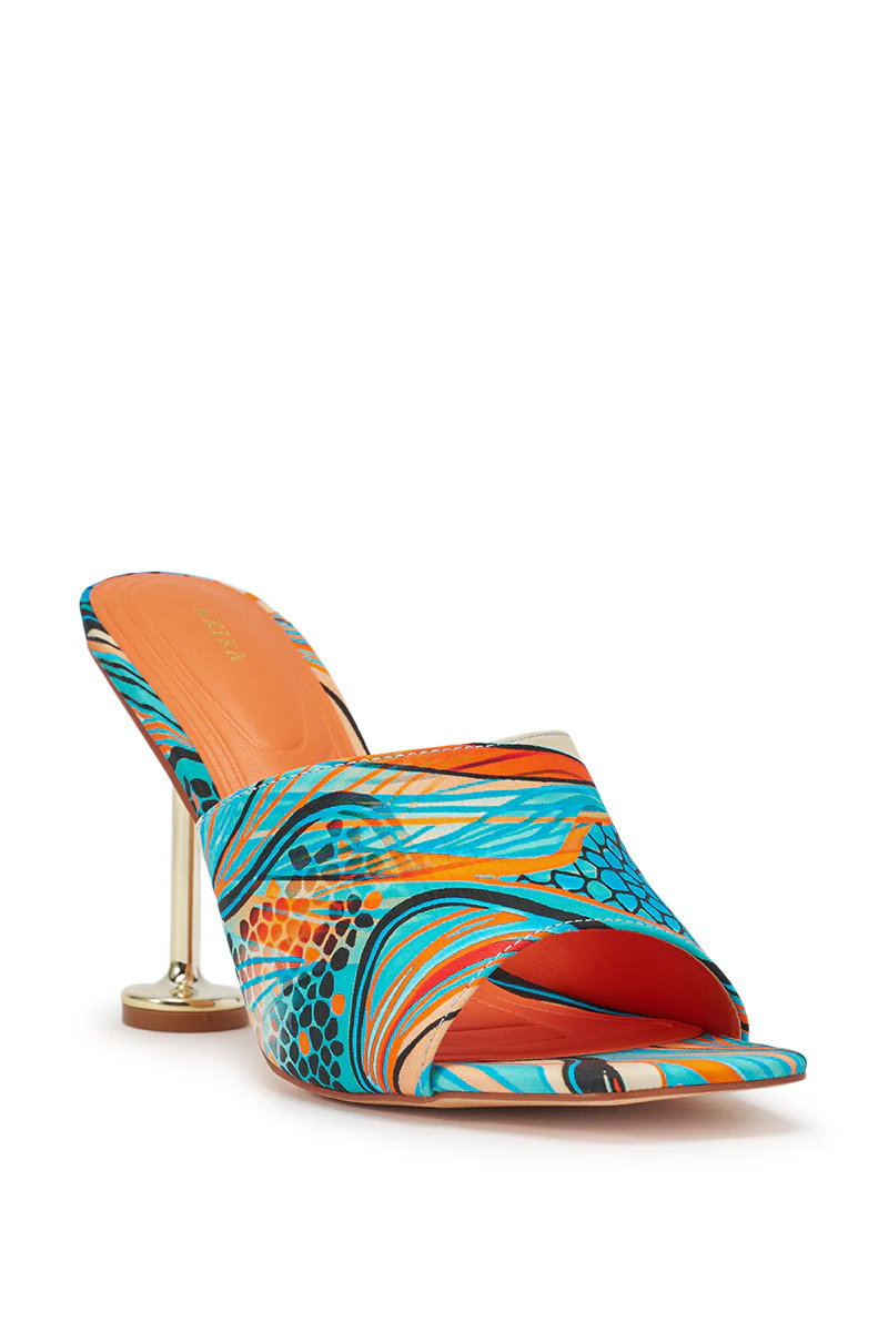 AKIRA DOMNINA BLUE MULTI STILETTO PRINT SANDAL - Image 4