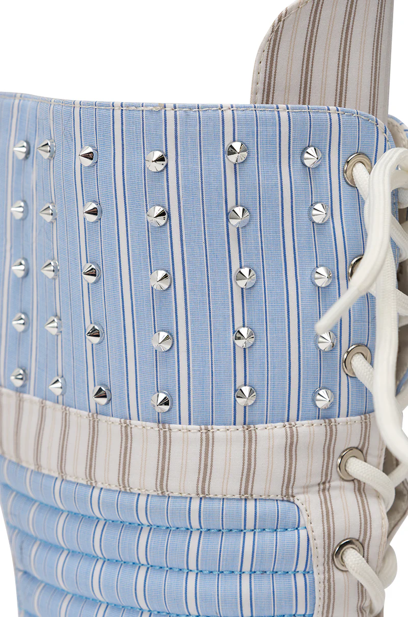 AKIRA GOLD ALBERTO BLUE STRIPE PATTERN GLADIATOR STILETTO - Image 7