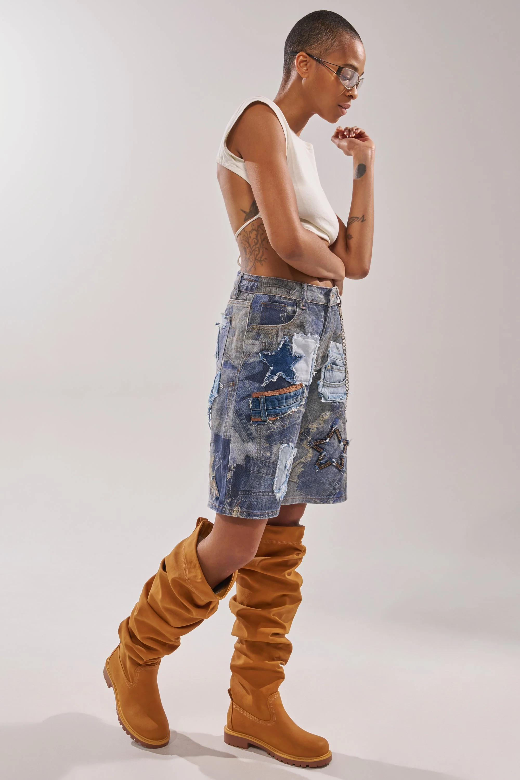 AKIRA GOLD ARDIS TAN RUCHED FLAT BOOT - Image 2