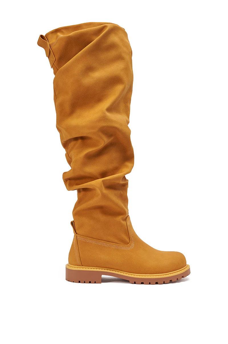 AKIRA GOLD ARDIS TAN RUCHED FLAT BOOT - Image 4