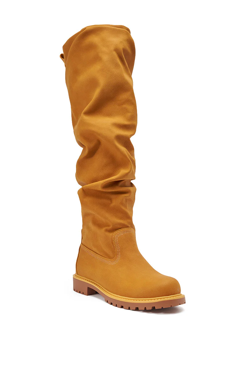 AKIRA GOLD ARDIS TAN RUCHED FLAT BOOT - Image 5