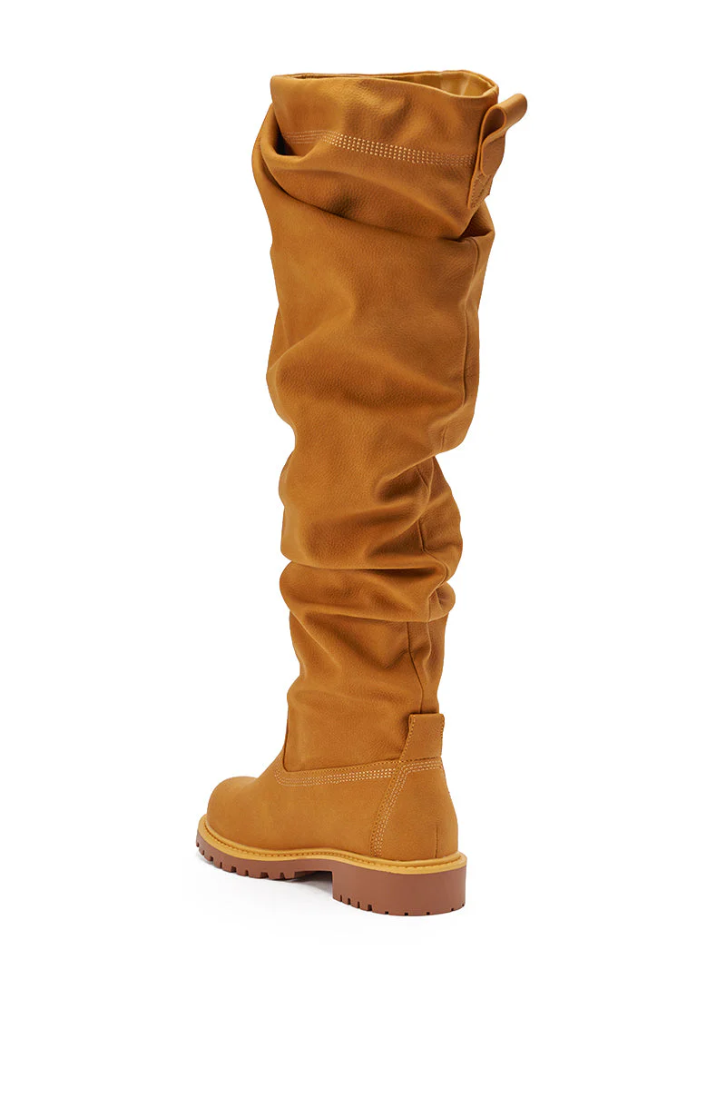 AKIRA GOLD ARDIS TAN RUCHED FLAT BOOT - Image 6
