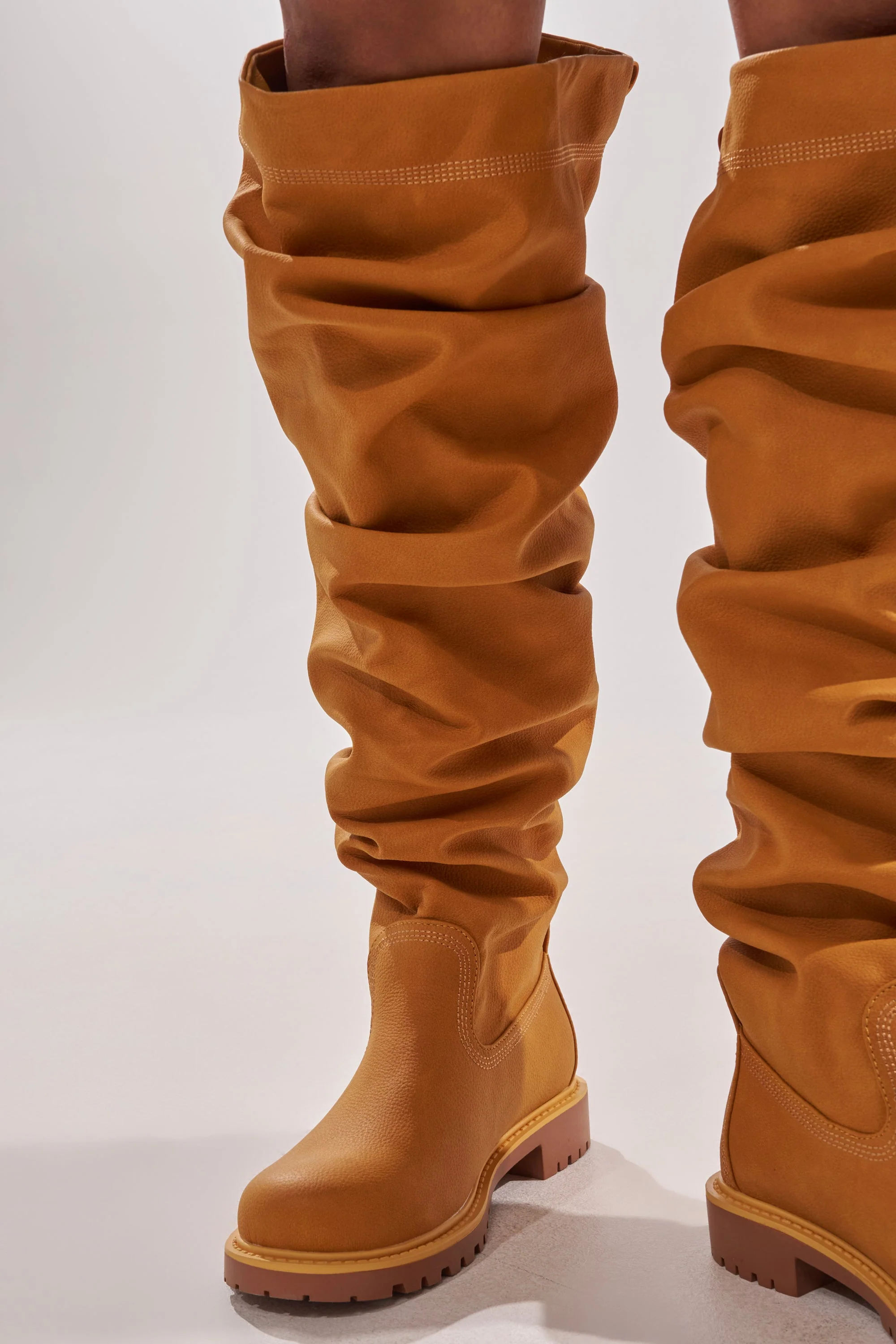 AKIRA GOLD ARDIS TAN RUCHED FLAT BOOT - Image 8