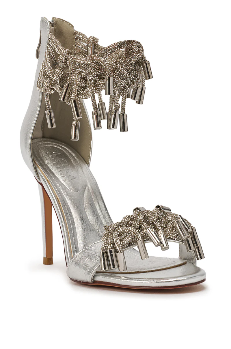 AKIRA GOLD AURIELLE SILVER RHINESTONE EMBELLISHED STILETTO SANDAL - Image 5