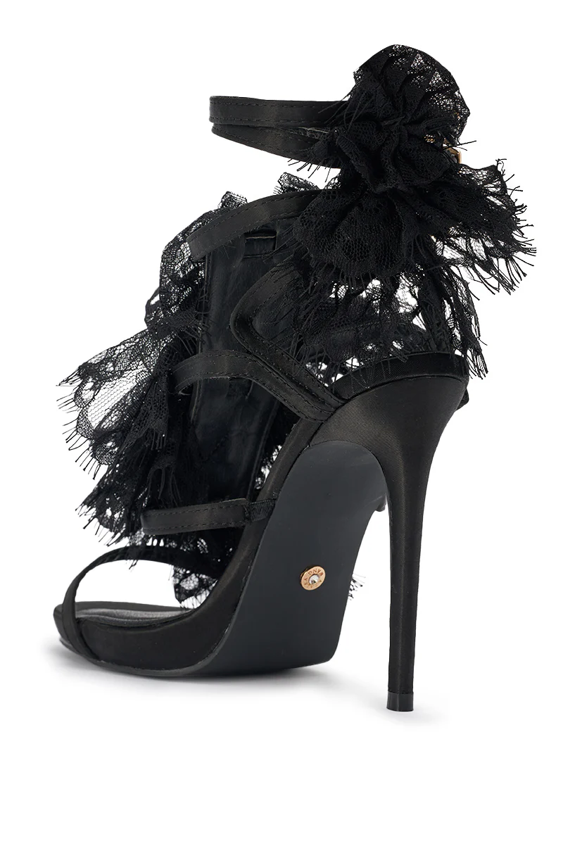 AKIRA GOLD BARRISTER BLACK LACE DETAIL STILETTO SANDAL - Image 6