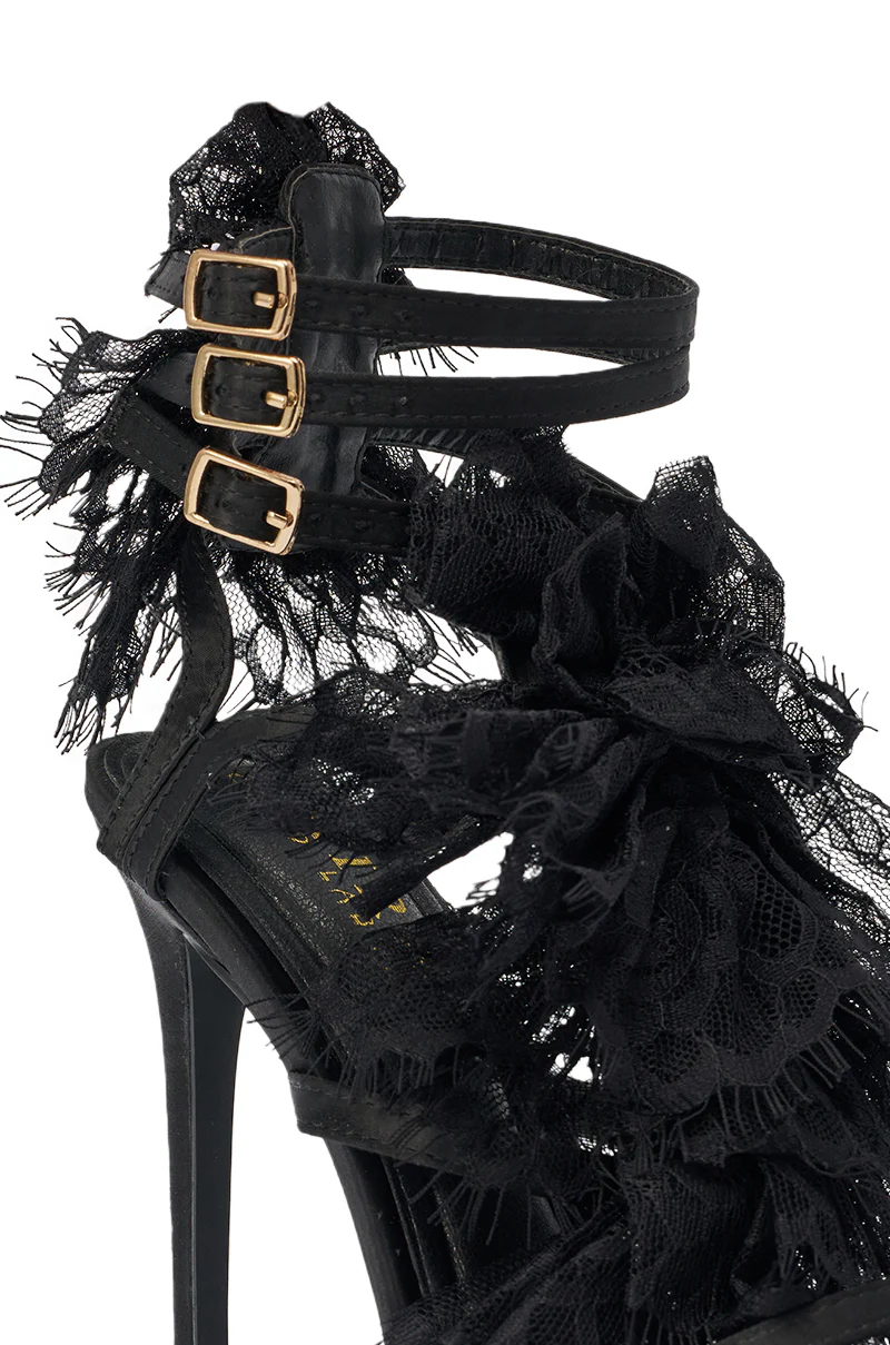 AKIRA GOLD BARRISTER BLACK LACE DETAIL STILETTO SANDAL - Image 7