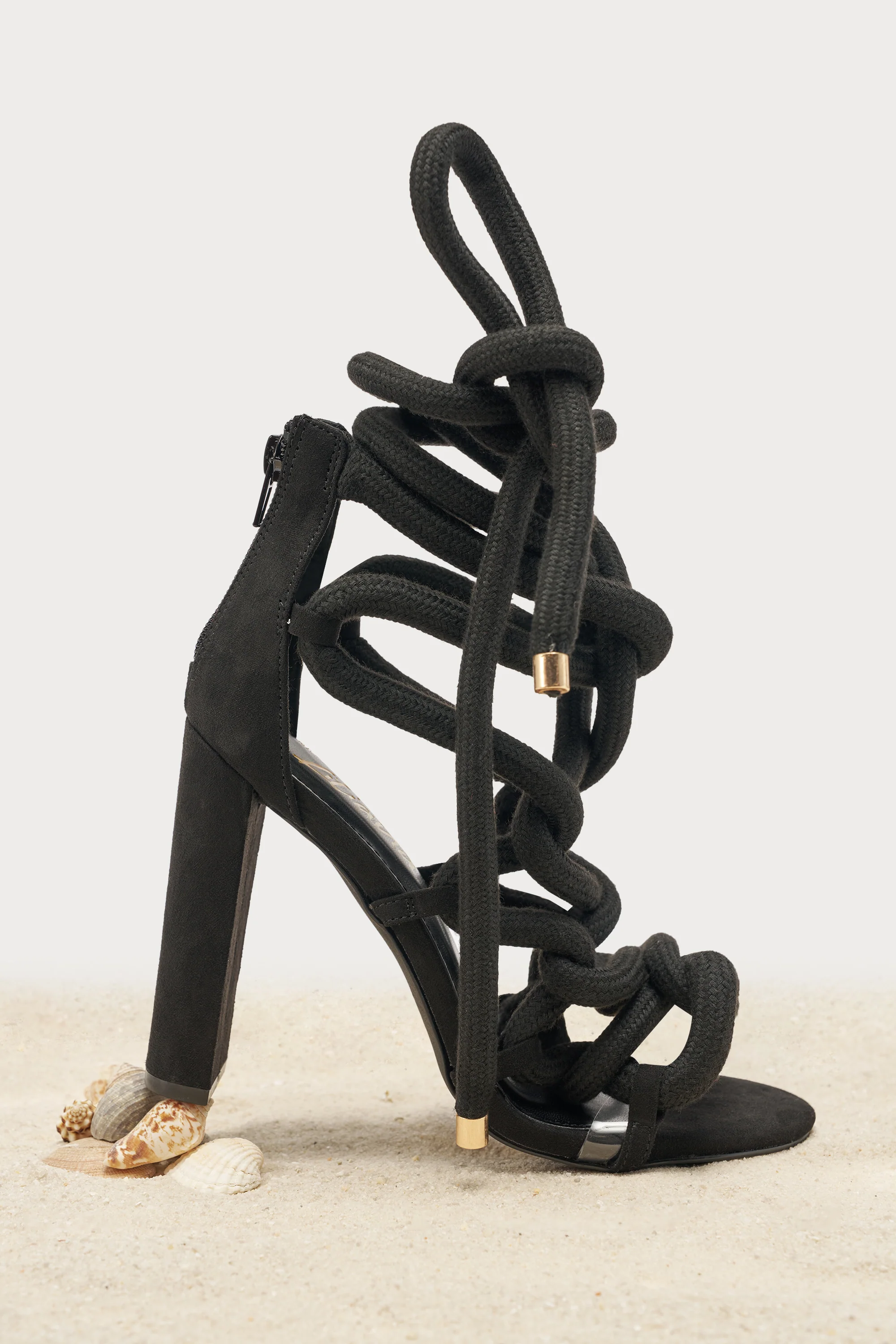 AKIRA GOLD BLACK ROPE STRAP STILETTO SANDAL - Image 2