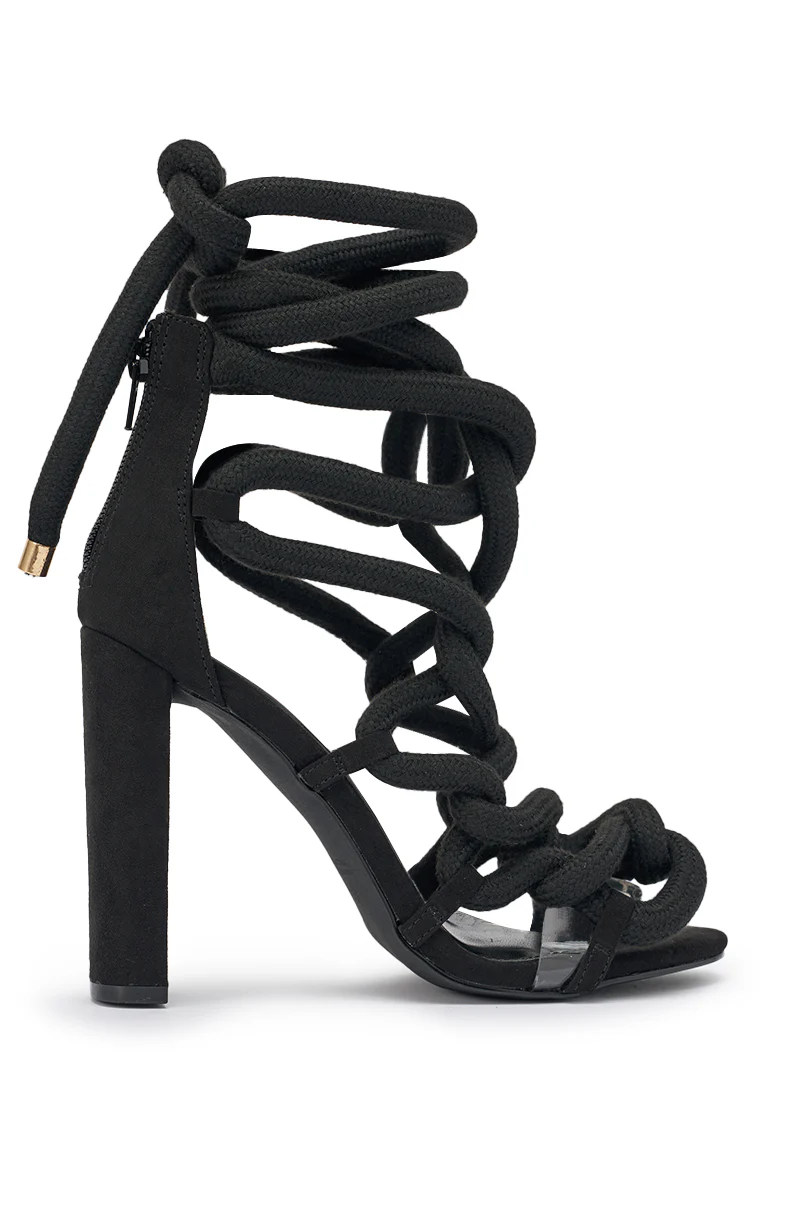 AKIRA GOLD BLACK ROPE STRAP STILETTO SANDAL - Image 5