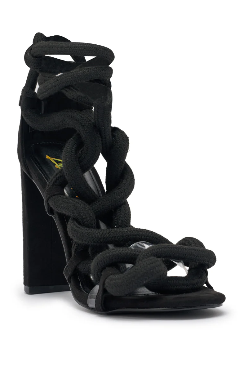 AKIRA GOLD BLACK ROPE STRAP STILETTO SANDAL - Image 6