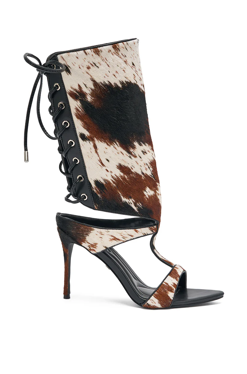 AKIRA GOLD CALF HAIR LACE UP GLADIATOR STILETTO SANDAL - Image 4