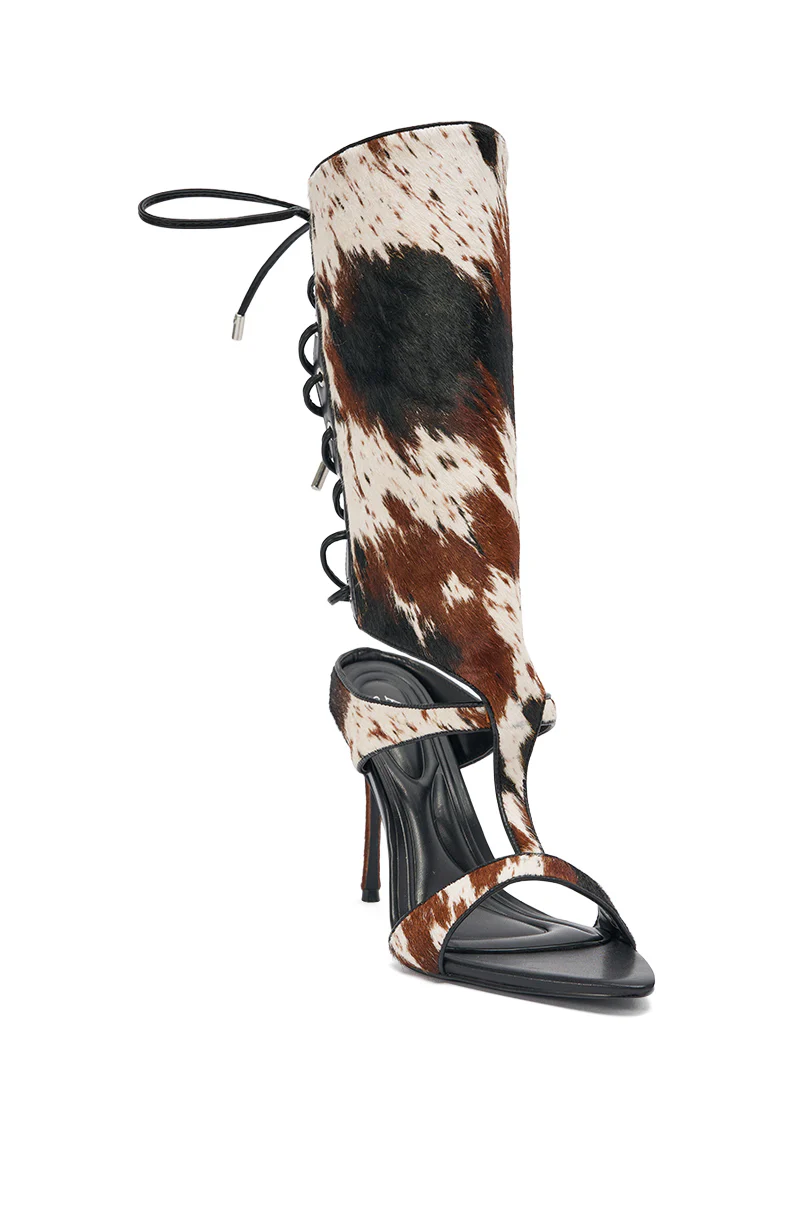 AKIRA GOLD CALF HAIR LACE UP GLADIATOR STILETTO SANDAL - Image 5